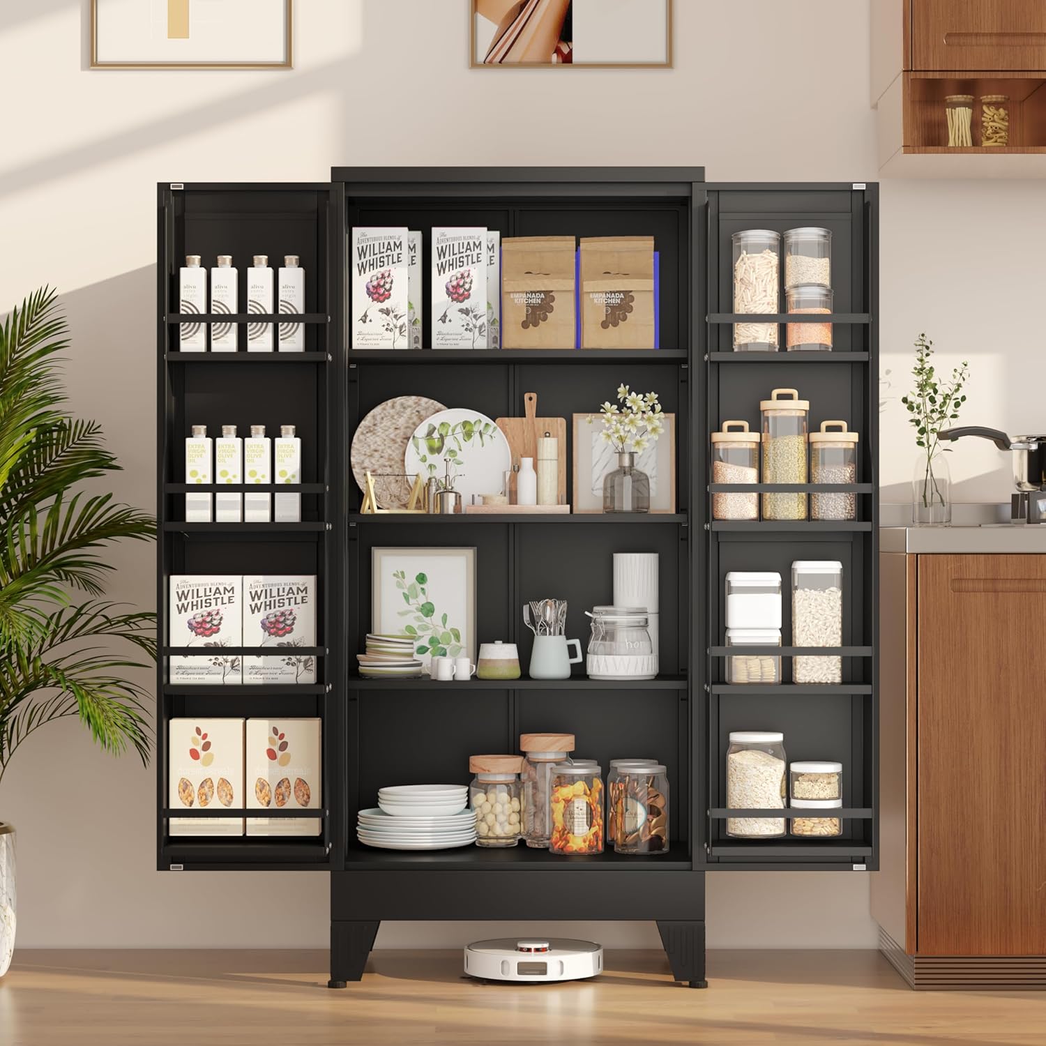 51'' in Kitchen Pantry Storage Cabinet,Freestanding Pantry Cabinet with Doors & Adjustable Shelves, Small Food Pantry Cabinet for Kitchen,Dining Room Craft Room (Black)