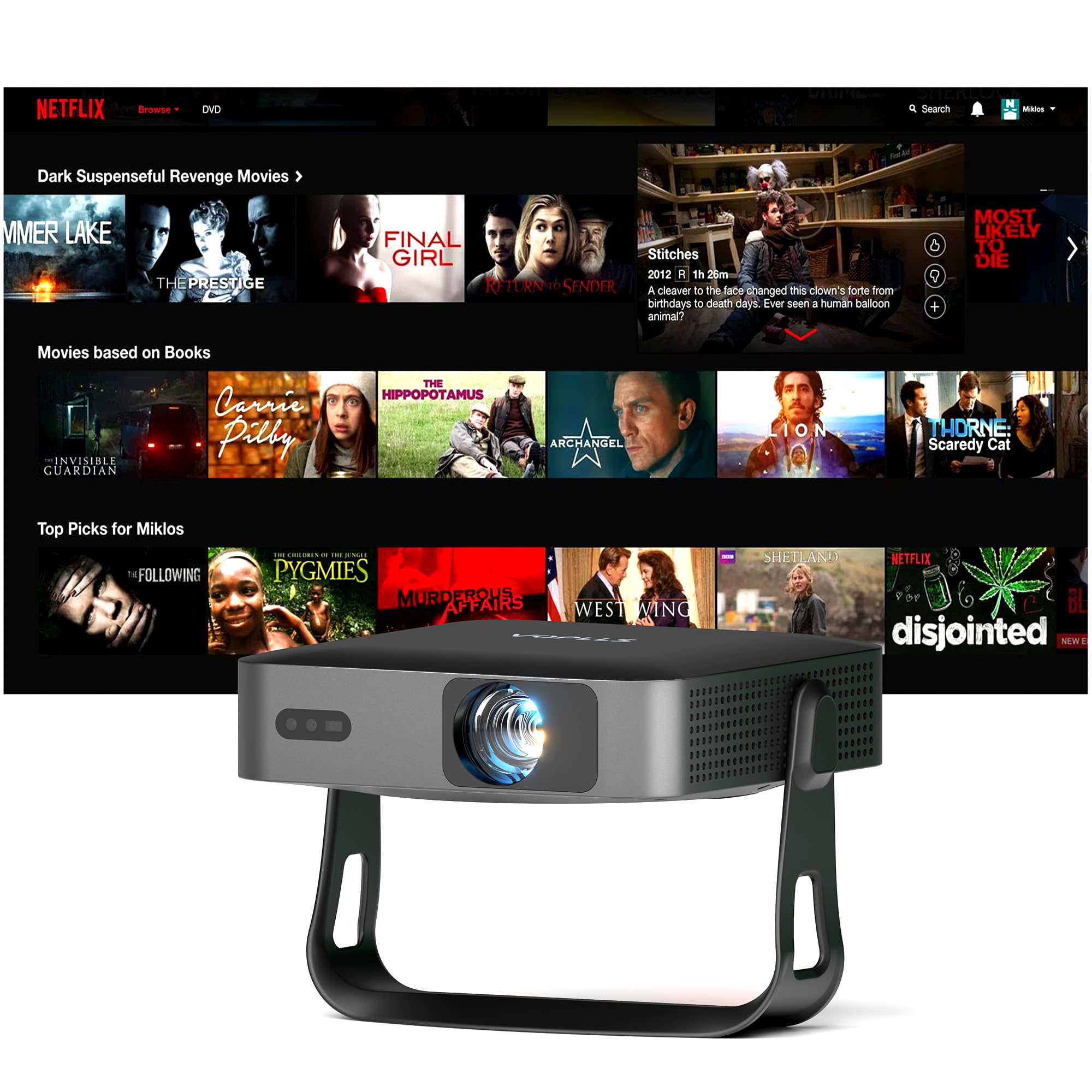 Thinnest 2.4" Smart Mini Projector with WiFi and Bluetooth, Auto Focus & Keystone Portable Outdoor Projector, VOPLLS Home Movie Projector