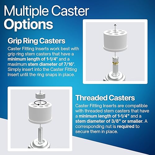 Miniatura 6 de FORMUFIT Adaptador de montaje de PVC con ruedas de 1-1/4 pulgadas, grado de muebles, blanco, fabricado en Estados Unidos, resistente a los rayos UV
