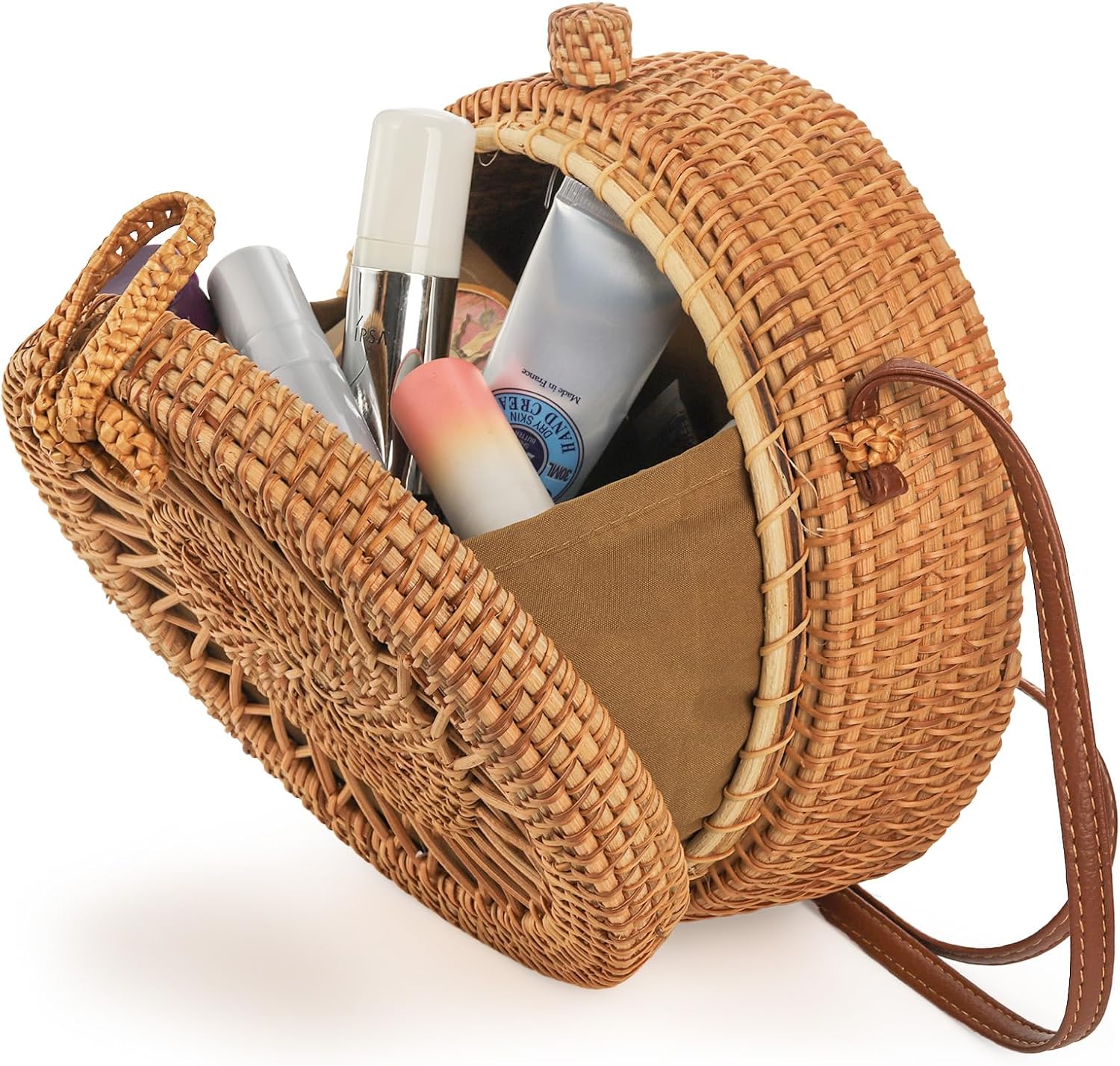 Okllen Round Rattan Bag for Women, Bohemian Style Handwoven Straw Crossbody Bags for Summer Vacation - Image 6