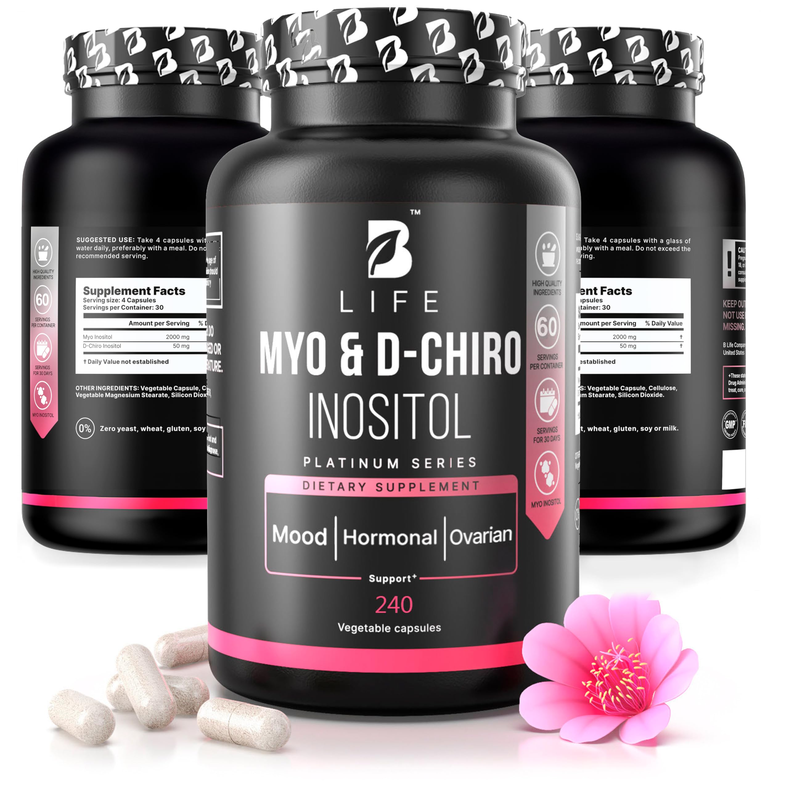 Myo-Inositol & D-Chiro Inositol 40:1 for Women | I Inositol Supplement for Women | Hormone Balance, Fertility & Cycle | Vitamin B8, Insulin & Flo Ovarian Support | 240 Caps