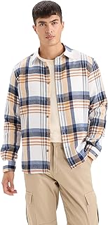 DeFacto, Regular Fit Polo Neck Long Sleeve Woven Top Long Sleeve Shirt D5835AX, Man