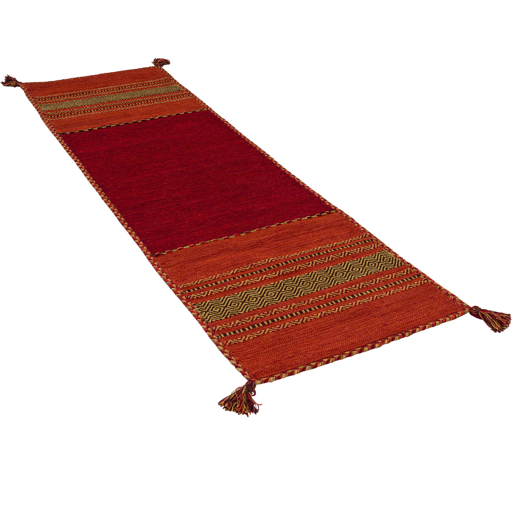 Pergamon Navarro Couloir Rouge Orange - Tapis Kilim tissé à la Main en 100% Coton, Design Traditionnel, Durable et Facile à Entretenir, idéal pour couloirs, Salon et entrée, Tapis Intemporel