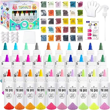 30 Colors Tie Dye Kit, Tie Dye Set for Kids, Pre-Filled Tye Dye Bottles, Non Toxic Permanent Fabric Dye Art Set, Easy DIY Fabric Art - Create Fun 30 Colors