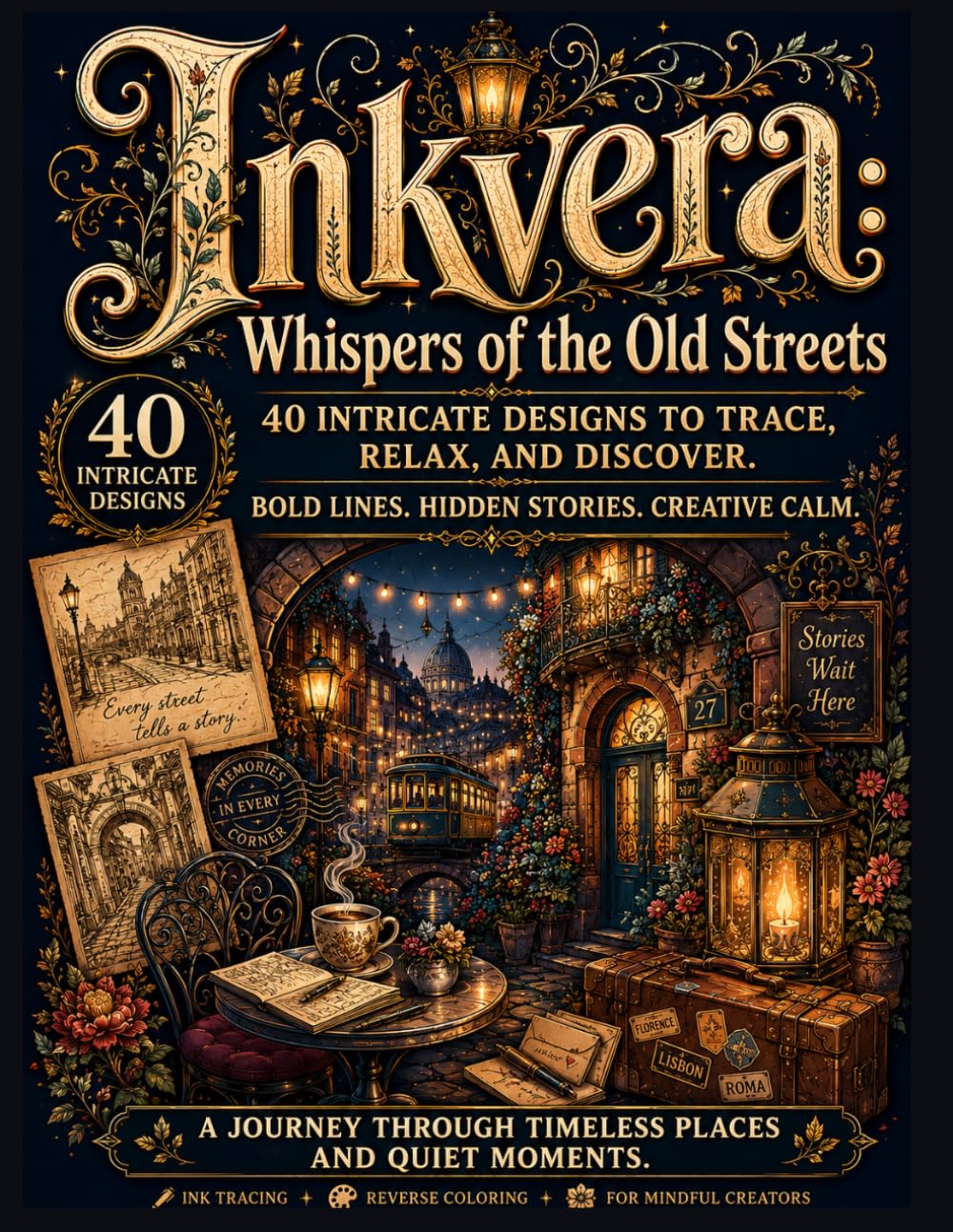 Inkvera: Whispers of the Old Streets: 40 European Village Cobblestone Street & Cozy Town Life Ink Tracing Pages for Adults | Travel Reverse Coloring ... Outline Art (Inkvera: Enchanted Villages)