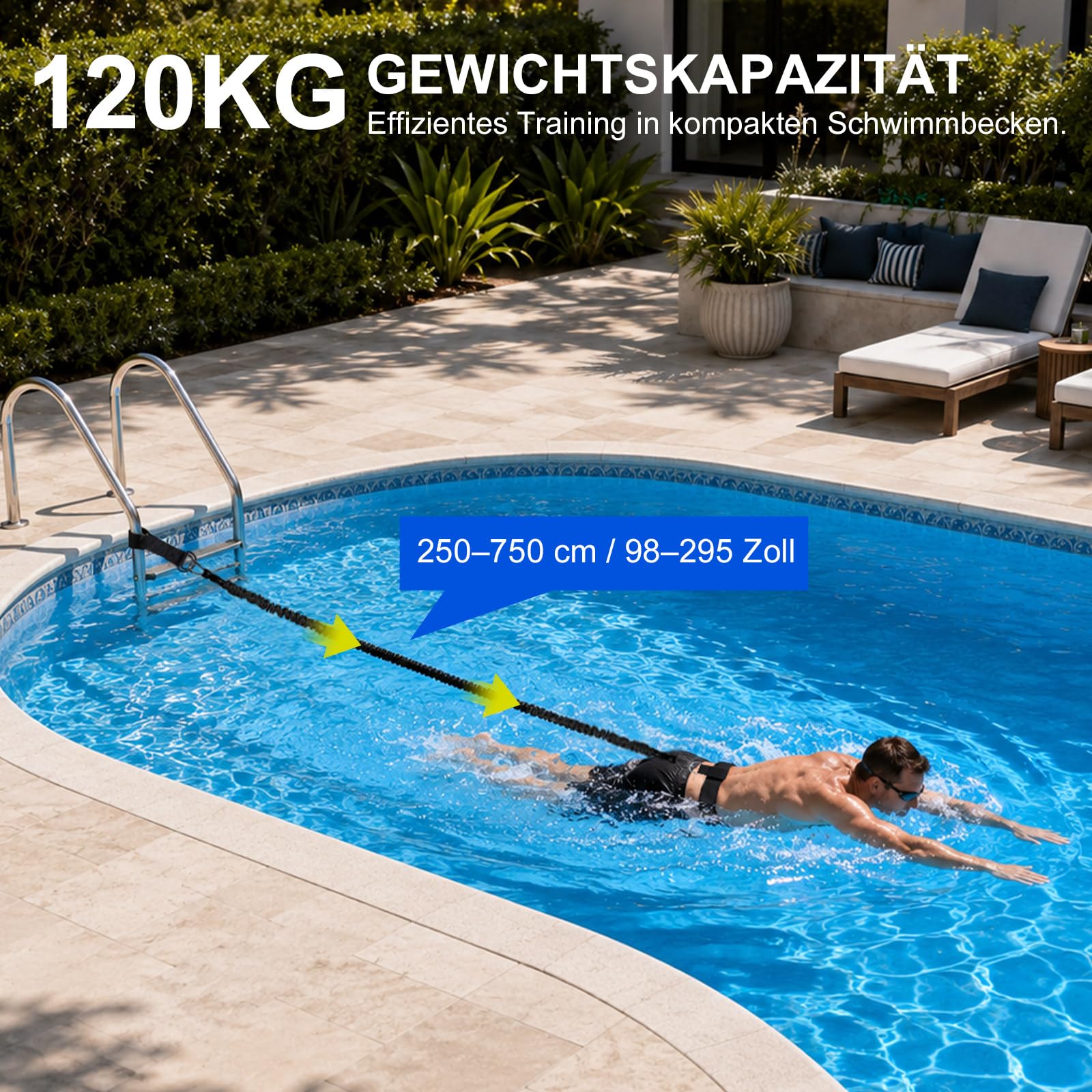 Schwimmgurt für Pool | 2.5-7.5M Einstellbare Schwimmwiderstand Gürtel | Schwimmgurt Pool Erwachsene Kinder | Schwimmtrainer Gürtel | Schwimmhilfe für Jedes Schwimmbad Ohne Schwimmleine
