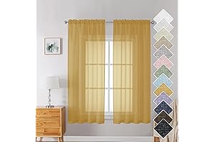 Doris Sheer Gold Curtains 63" Long Elegant Faux Linen Sheer Curtains, 40"x63"