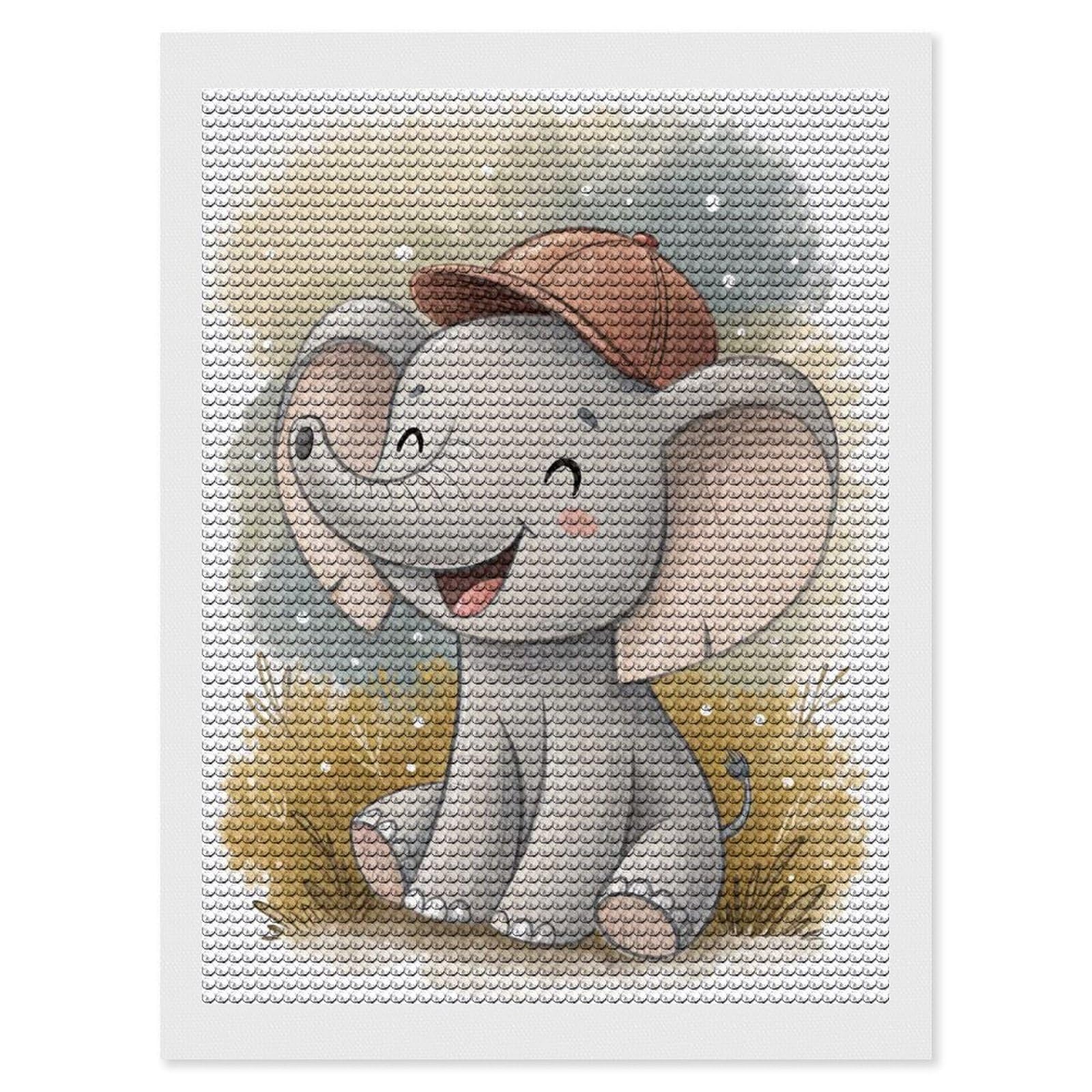 Junmoney Cute Elephant Wearing A Cap DIY Diamond Art Canvas Kit 12"x16", Winter Craft, Mindful Craft Project, Aesthetic Room Decor, Decor Project