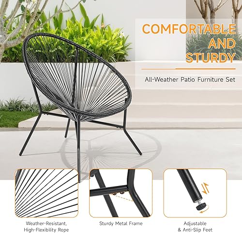 Miniatura 3 de ONBRILL Juego de 3 piezas para patio, sillas Acapulco para exteriores con mesa auxiliar, muebles de ratán PE para todo tipo de clima, para balcón,