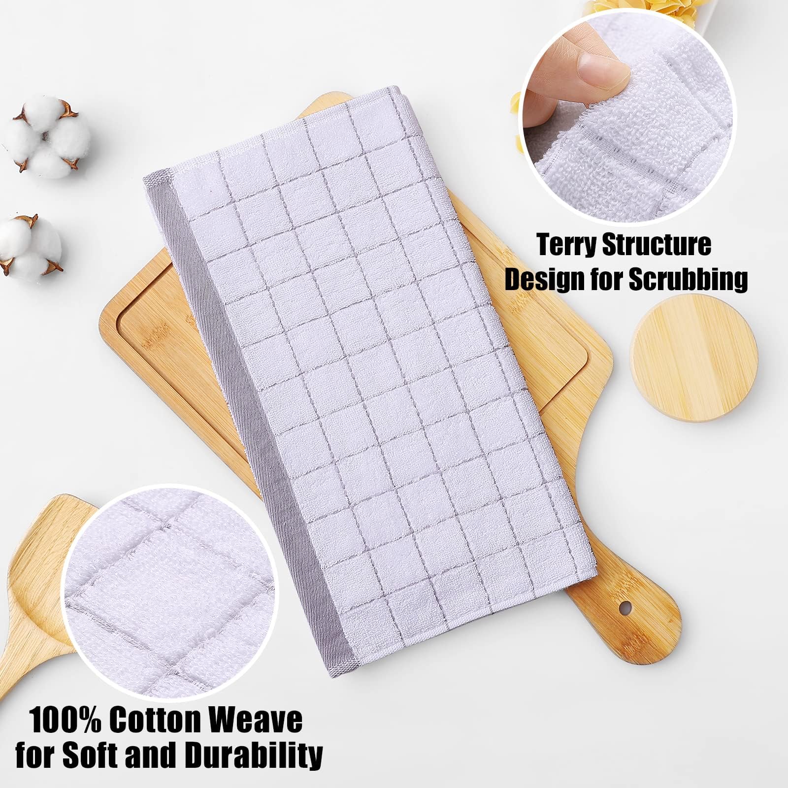 Homaxy Lot de 8 torchons de Cuisine en Tissu éponge 100% Coton, Blanc
