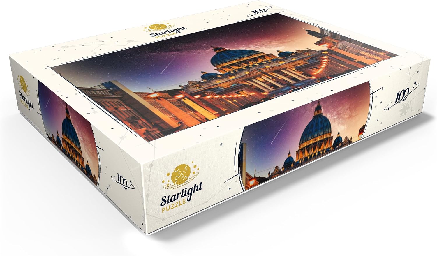 MyPuzzle Vatican City. Illuminated St. Peters Basilica in Vatican City By Night - Premium 100 Piece Jigsaw Puzzle for Adults