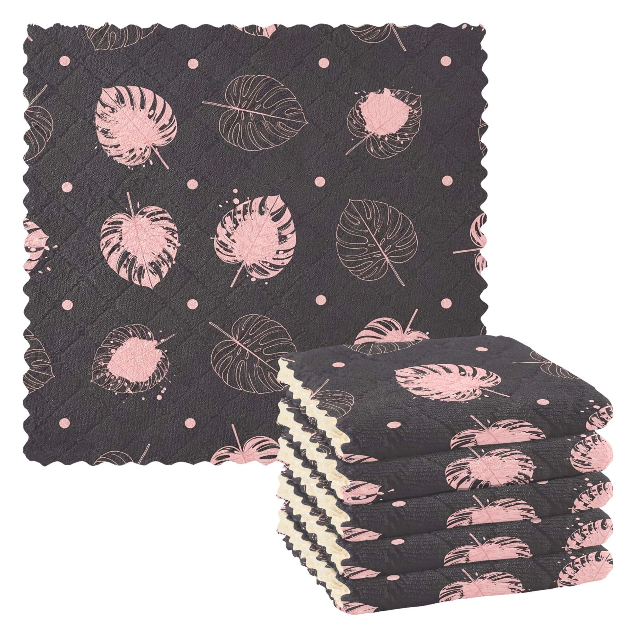 Fuauuyl Monstera Leaves Kitchen Dish Towel Set of 6, Soft Absorbent Washable Cleaning Cloths Dish Rags Tea Bar Drying Towels, 11x11 In