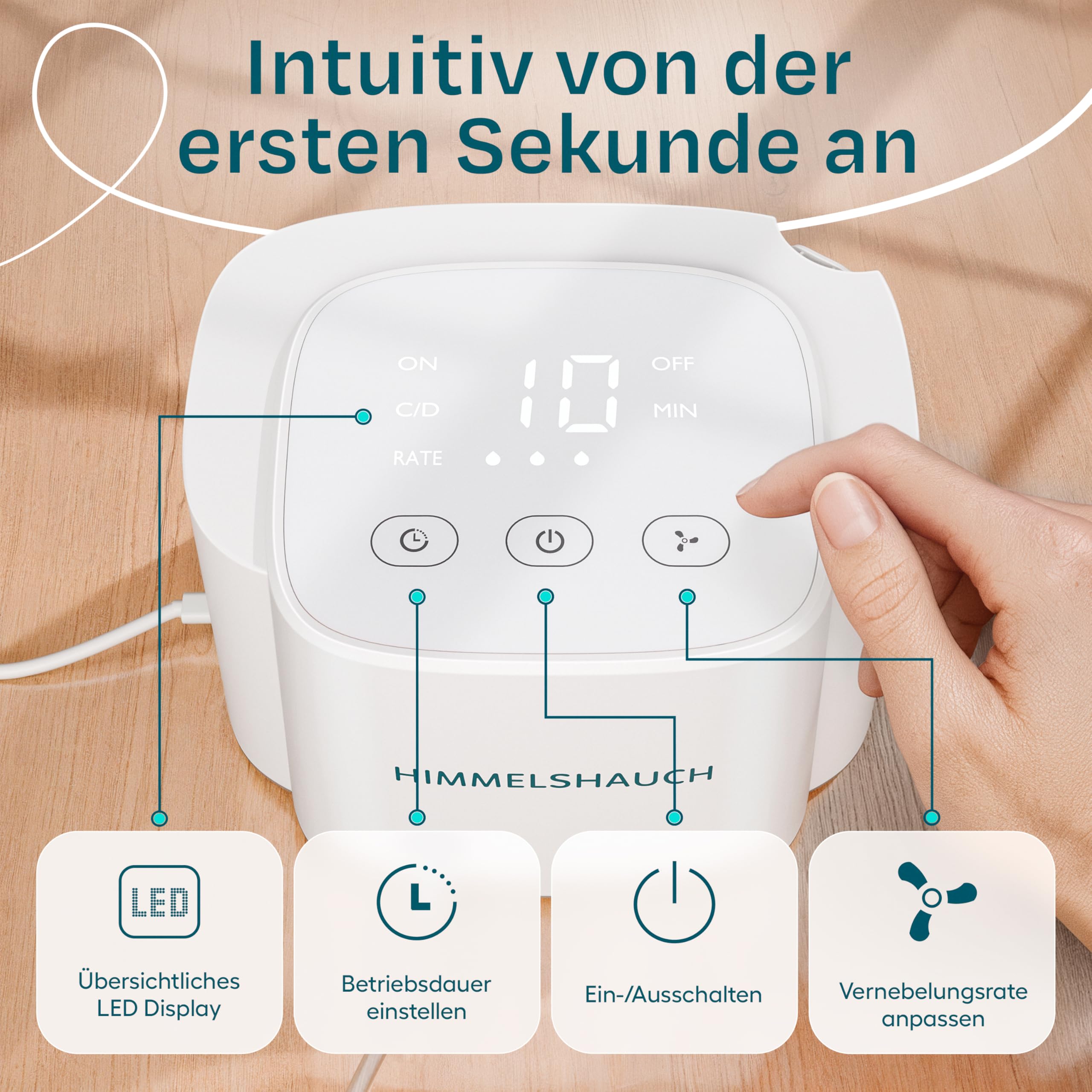 HIMMELSHAUCH MEDICAL Inhalationsgerät Kinder & Inhaliergerät für Erwachsene | Ultraleise Inhalation | Vernebler + Zubehör | Inhalator Baby | Elektrische Inhalatoren | Kochsalzlösung Inhalieren