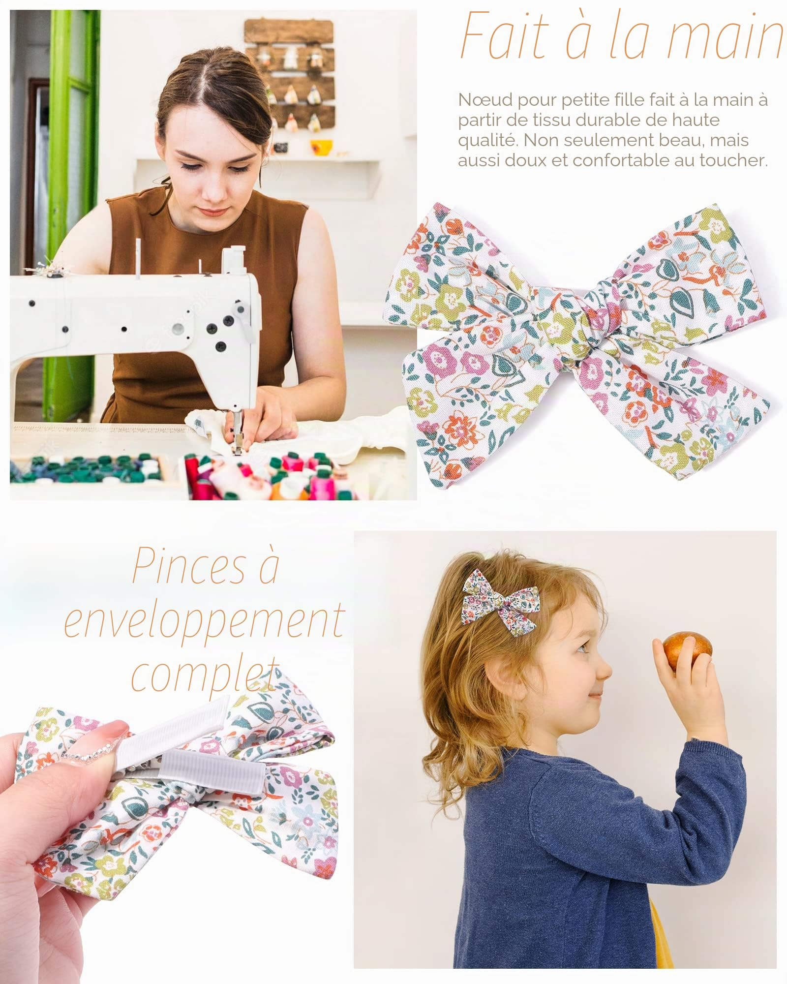 20pcs 3,6 pouces pince à cheveux en lin pour bébé fille 10 couleurs entièrement doublée accessoires pince à cheveux bébé bambin paire