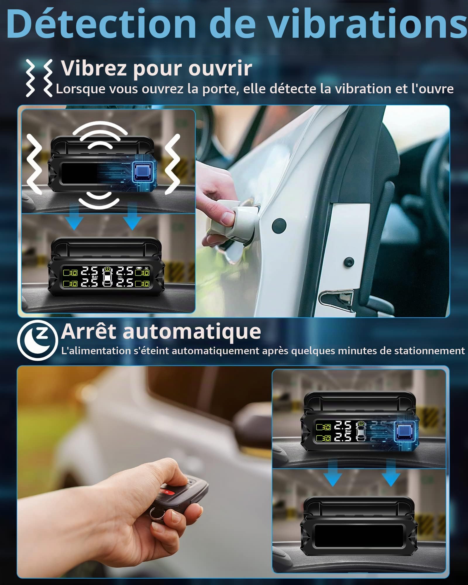 Système De Surveillance De La Pression Des Pneus Tpms Moniteur De Pression Des Pneus Réglable Et Amovible Solaire Avec 6 Modes D'alarme Et Détection Automatique En Temps Réel Pour Voiture 22-87 Psi