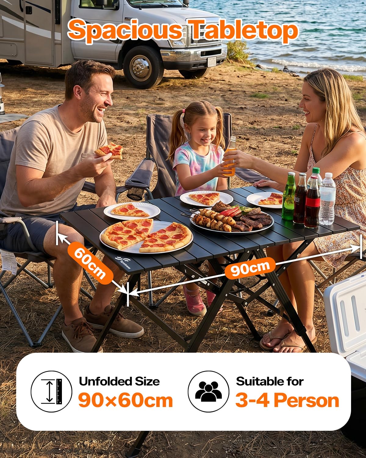 Sportneer Campingtisch Klappbar 90 x 60 cm – Großer Aluminium Klapptisch mit 3 Höhen (42/60/70 cm), Tragbarer Picknicktisch, Leichter Outdoor-Tisch für Camping, Garten, Balkon, Strand & Reisen
