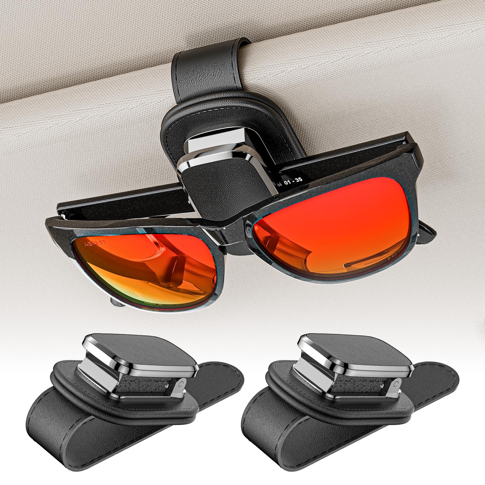 2-Pack Sunglass Holder for Car, Sunglasses Clip for Sun Visor (Black) | Sunglasses Visor Clip with Auto-Clamping & Soft Padding, Car Visor Accessories