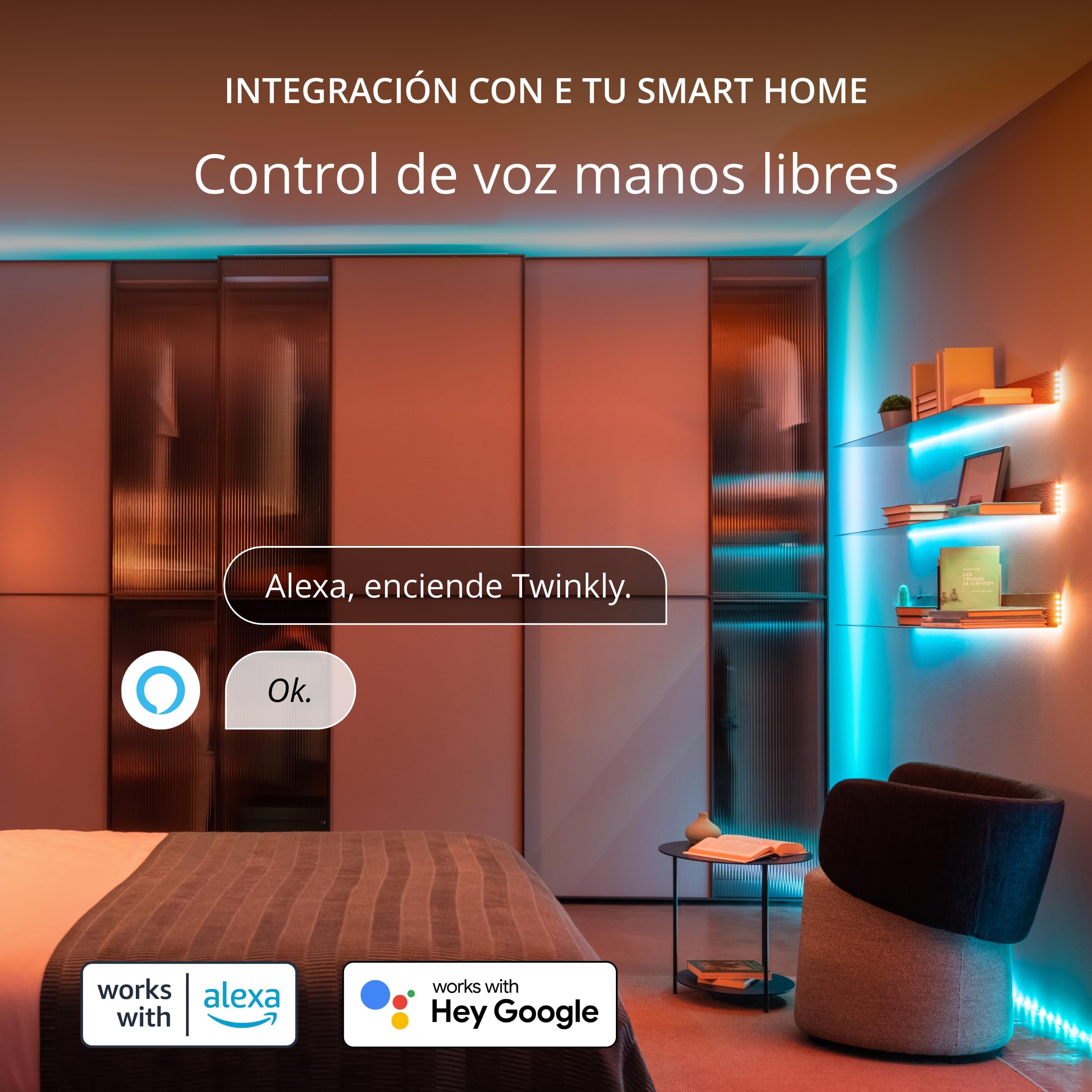 Twinkly Line Kit - Tiras de Luces LED RGB, Autoadhesivas + Magnéticas - Decoración de Interiores - Control por App - Blanco, 1,5 m