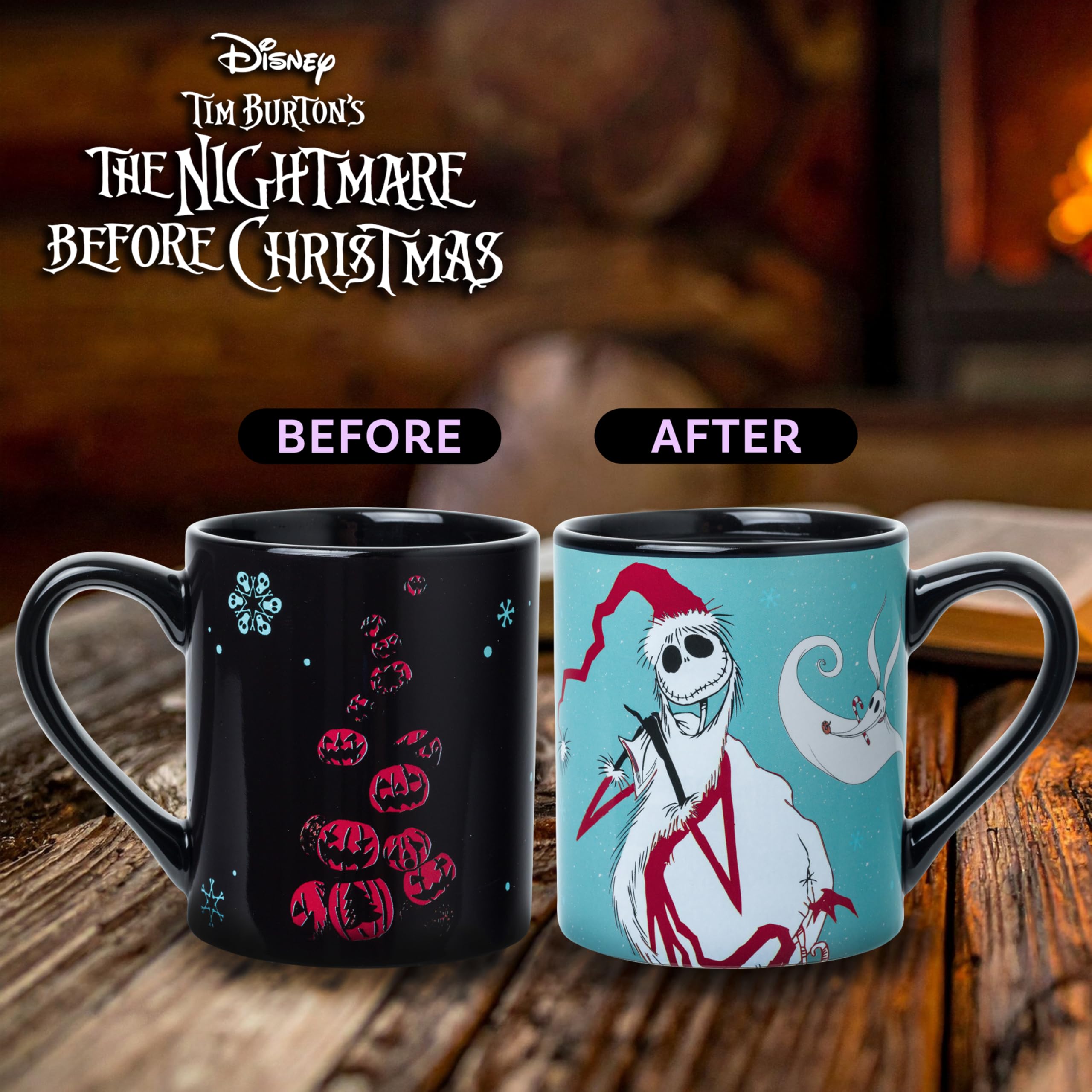 Silver Buffalo Nightmare Before Xmas - Taza de cerámica de 396.9 g con mensaje Ghostly Greetings Scary and Bright Heat Reveal