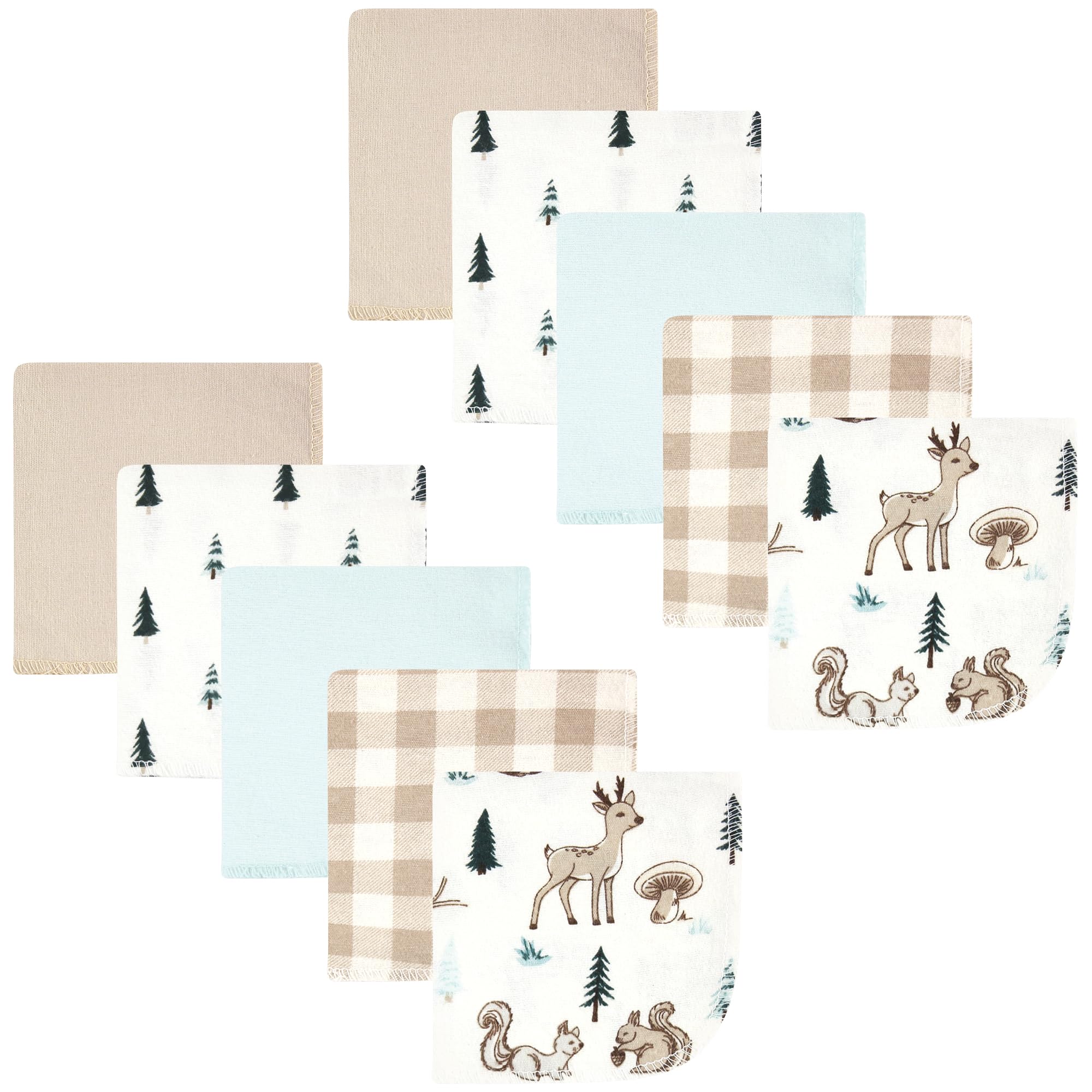 Hudson Baby Unisex Baby Flannel Cotton Poly Washcloths, Boy Woodland Pals 10Pk, One Size