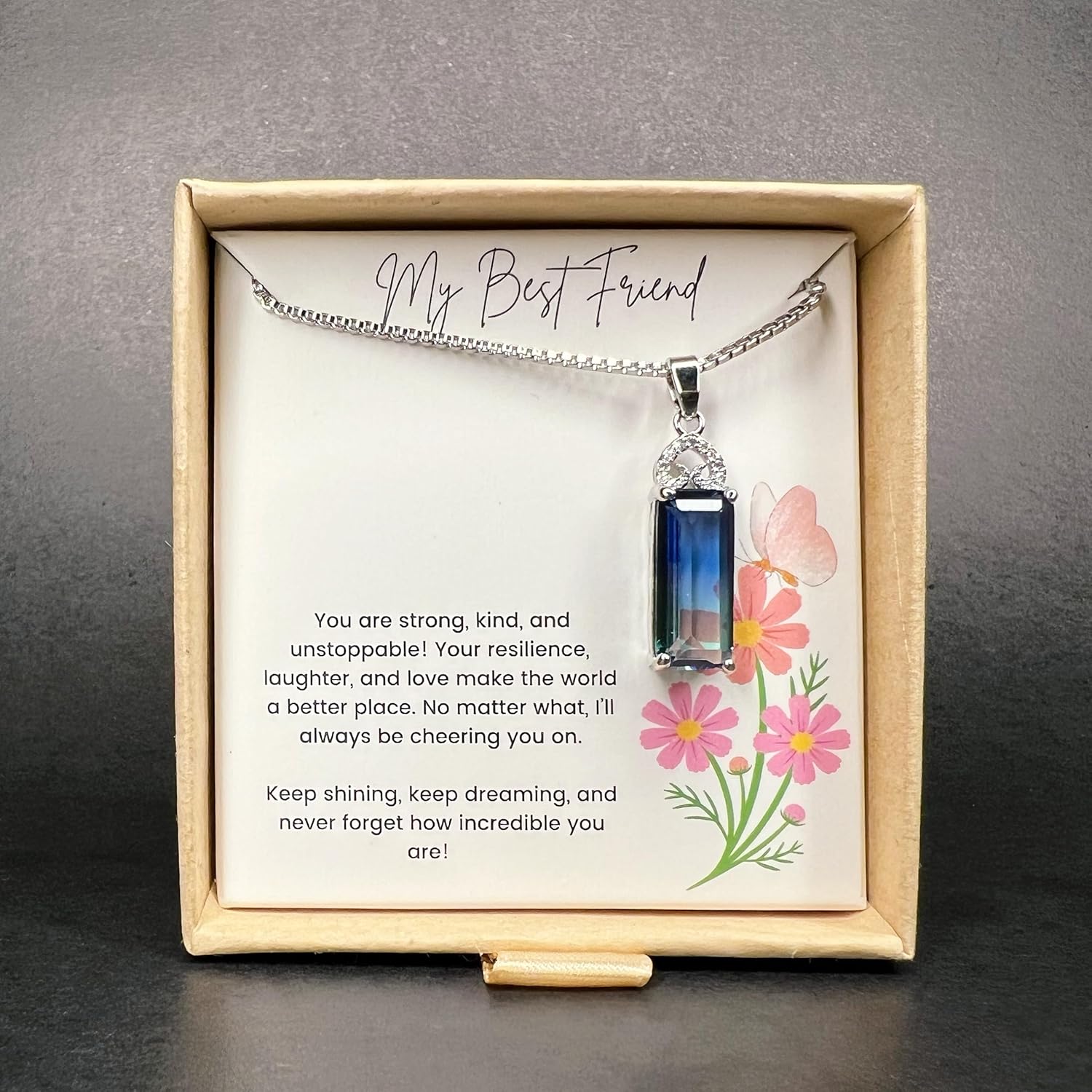 925 Sterling Silver Cubic Zirconia Necklace, Blue Crystal Pendant,Friendship Necklace, Gifts for Friends, Daughters, Wives, Mothes Day Gifts, Valentines Day Gift, Necklaces for Women - Image 5