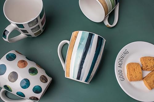 Miniatura 4 de Juego de 4 tazas de café con patrones de mármol de 11.5 oz, juego de tazas de té de cerámica.