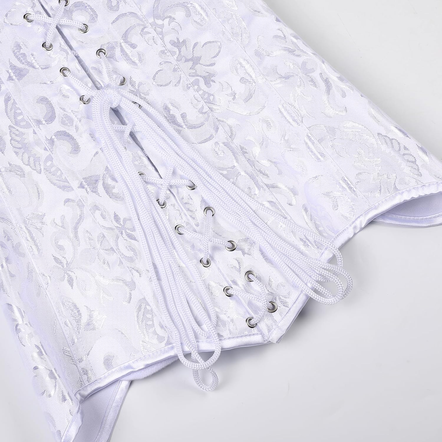 Women's Steel Boned Longline Body Shaper Corset Waist Training Overbust Corset Bustier（White,L）