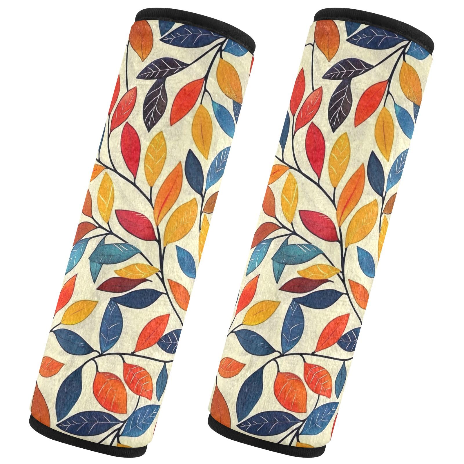 CHIFIGNO Vintage Colorful Leaves Car Seat Belt Covers Soft Safety Belt Cushion 2 Pack Car Seat Shoulder Pads for Adults Kids