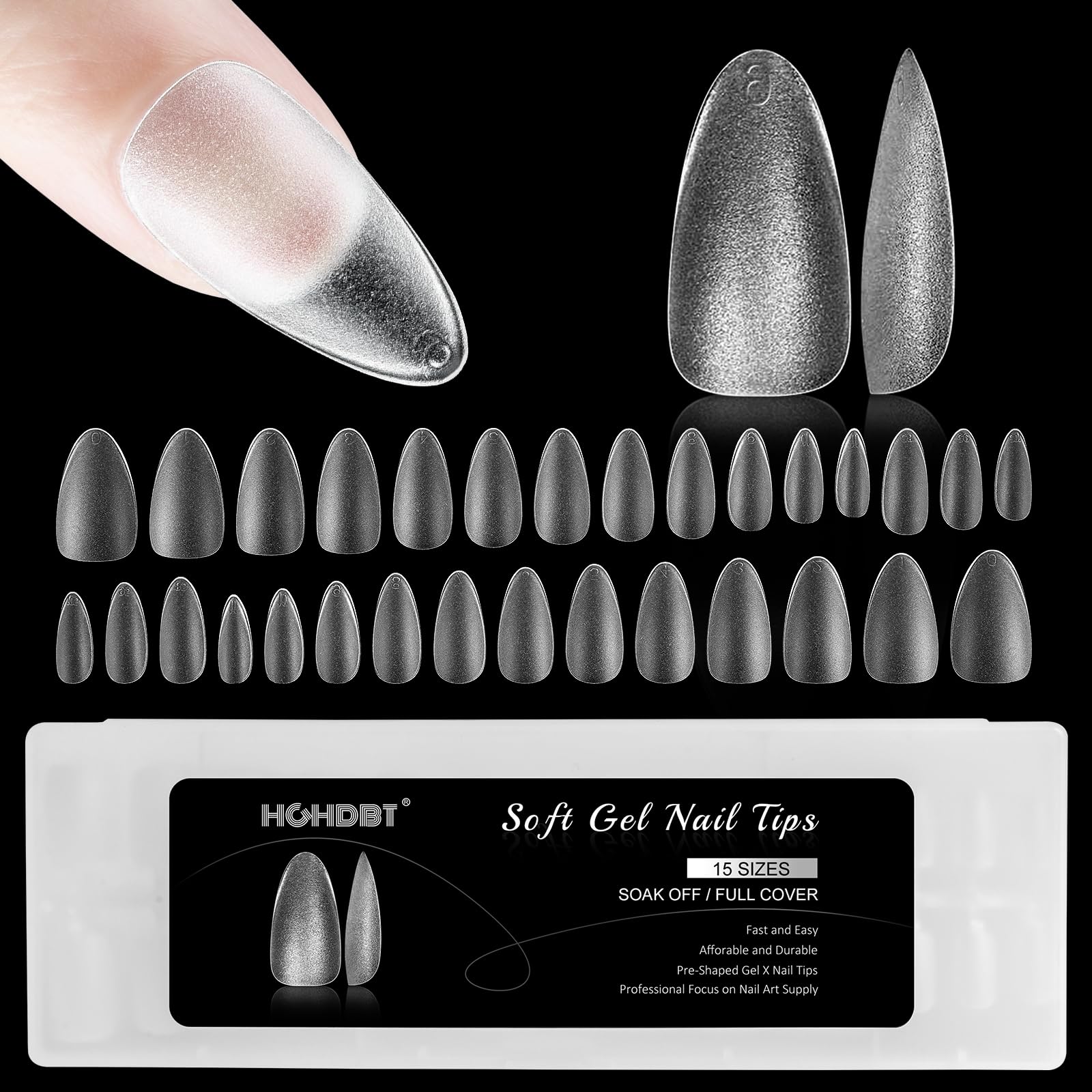 Medium Almond Nail Tips - 300pcs Upgraded Matte Soft Gel X Nail Tips Full Cover Acrylic Nail Tips Fake Nails Supplies False Nails Extension Tips 15 Sizes