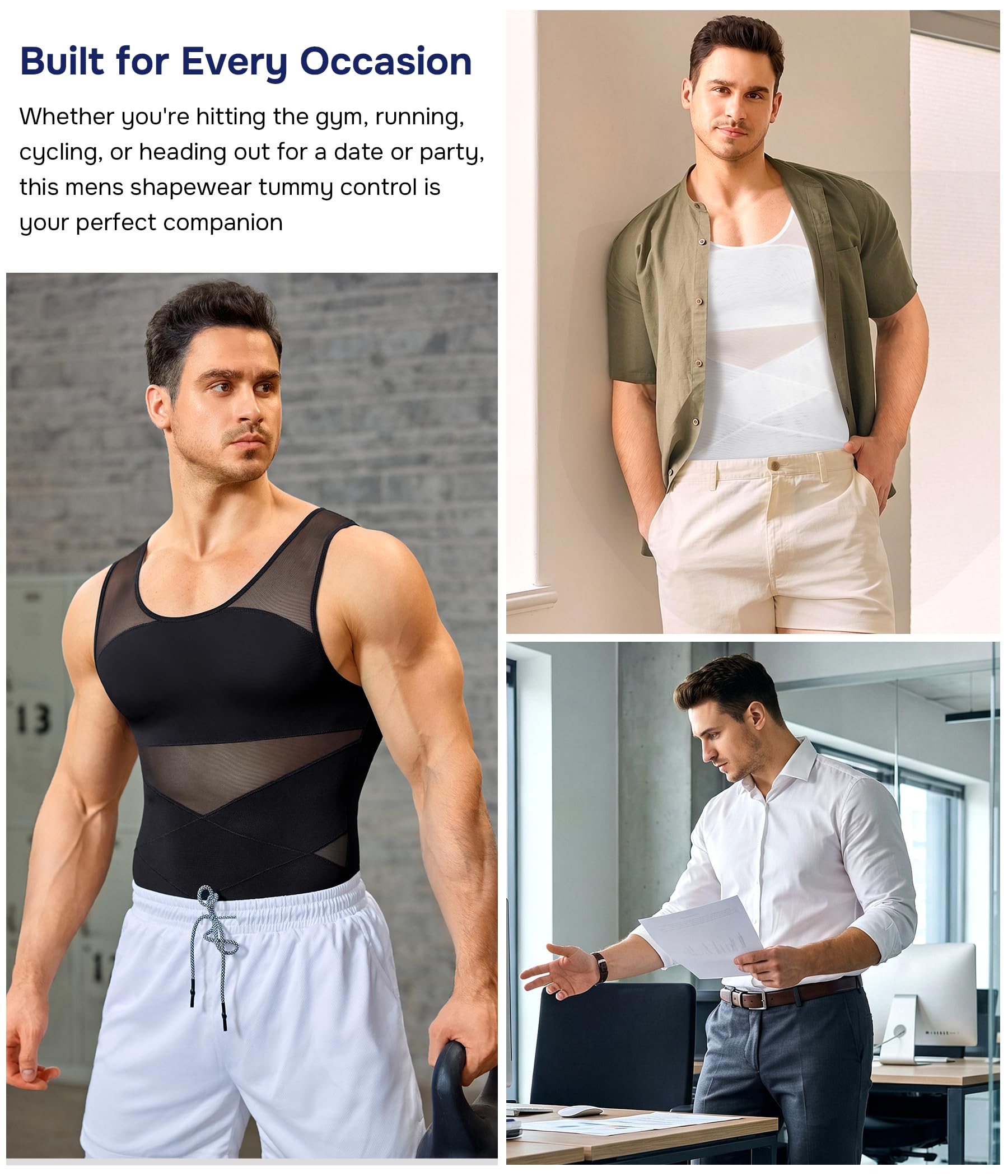 KUMAYES 2 Pack Camisa de compresión Hombre Camiseta Reductora Invisible