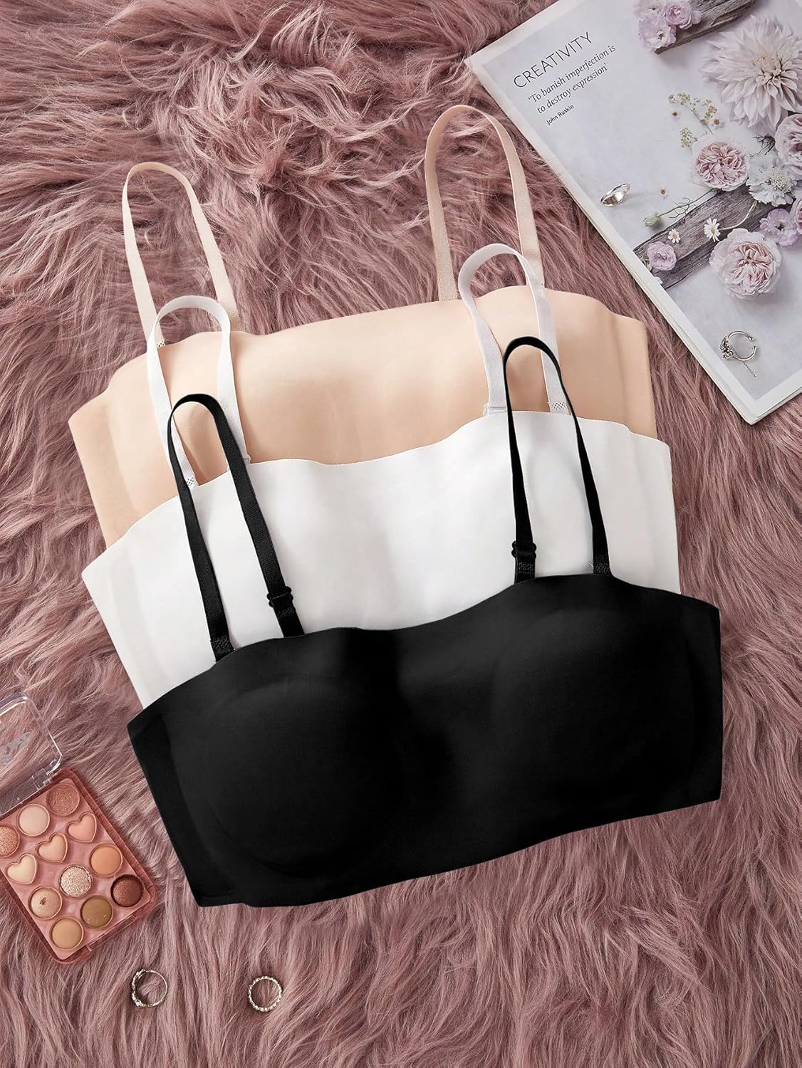 OYOANGLE Girl's 3 Pack Strapless Bra Cute Tube Bralette Lightweight Padded Seamless Bandeau Bras