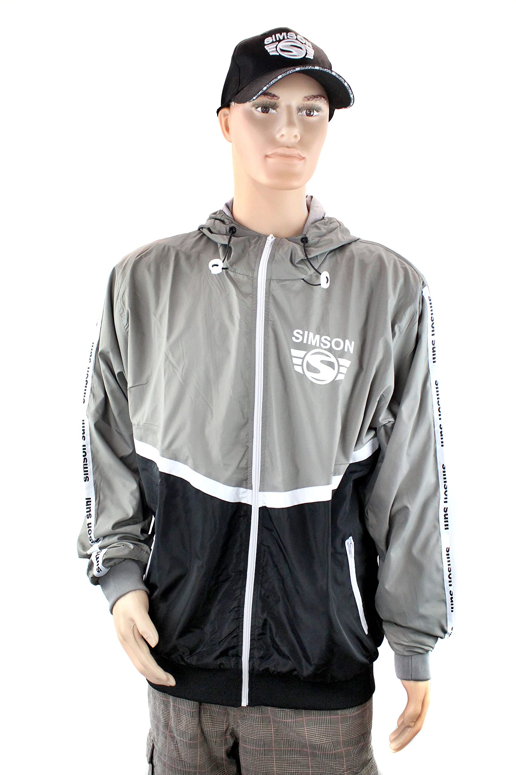 MZA Jacke Windbreaker Simson Suhl, Logo auf Ärmeln und Brust, Kapuze, Farben grau, schwarz und weiß, Größen XS-XXXL, Größe:M