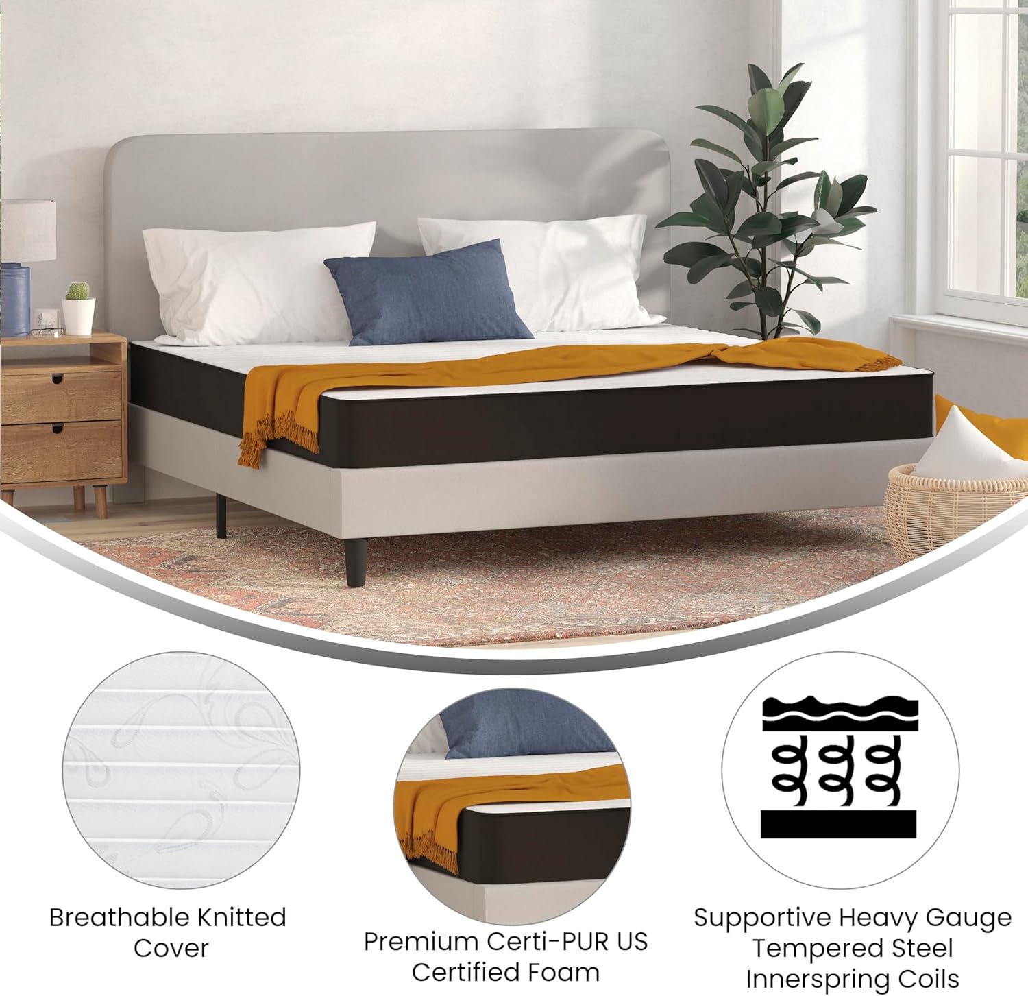 Flash Furniture Capri Comfortable Sleep 8 Inch CertiPUR-US Certified Spring Foam Hybrid Mattress, King Mattress in a Box