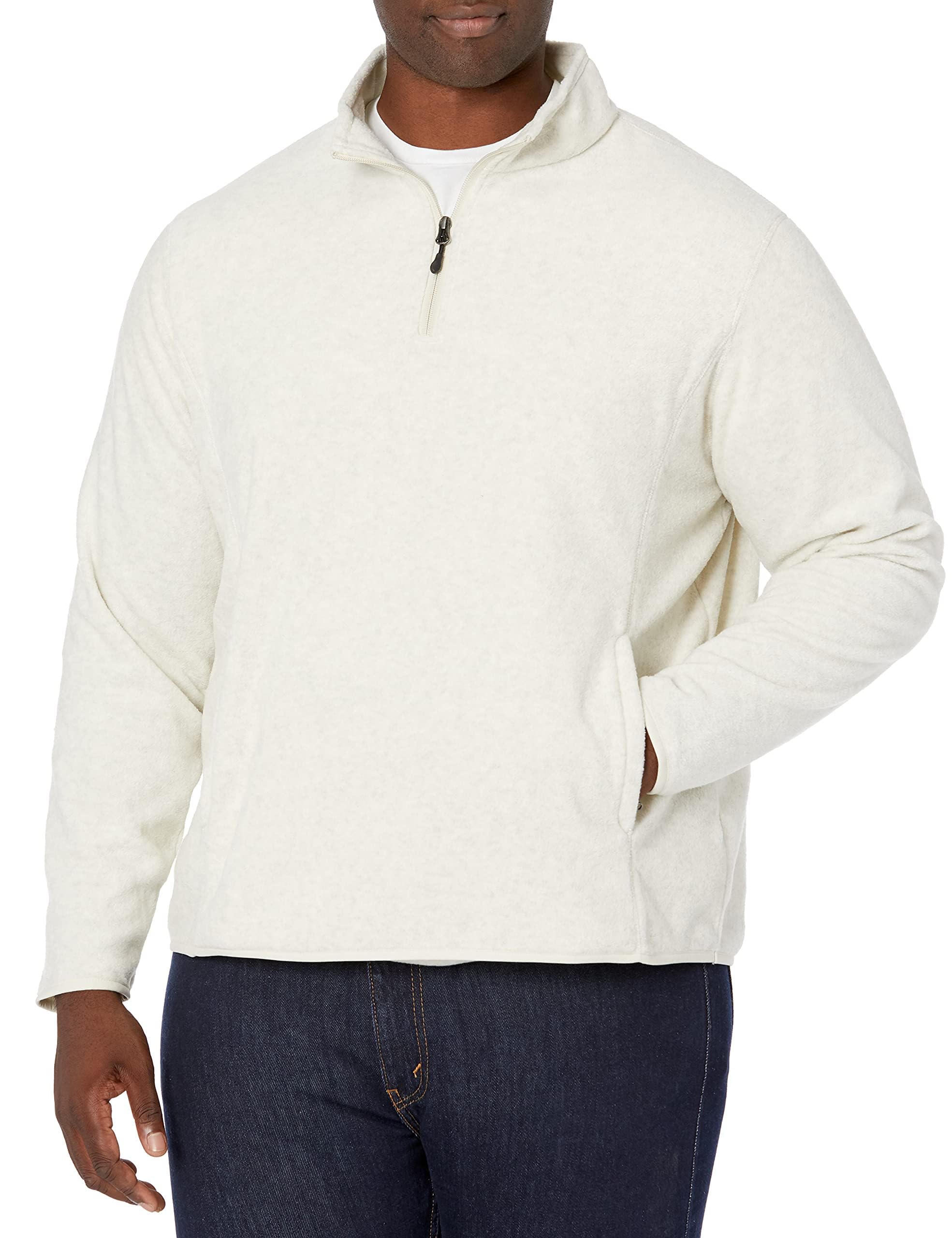 Amazon Essentials Men's Quarter-Zip Polar Fleece Jacket, Oatmeal Heather, L