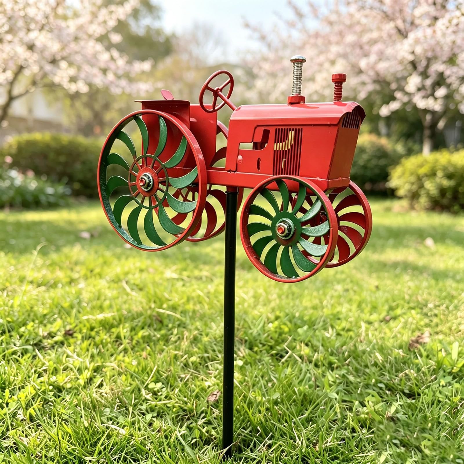 HTU Vintage Tractor Wind Spinner, Tractor Unique Outdoor Sculptures, Noiseless Ground Windmills Sun-resistant Windmill Decorative Stake for Patio Yard Garden for Outdoor-Red B