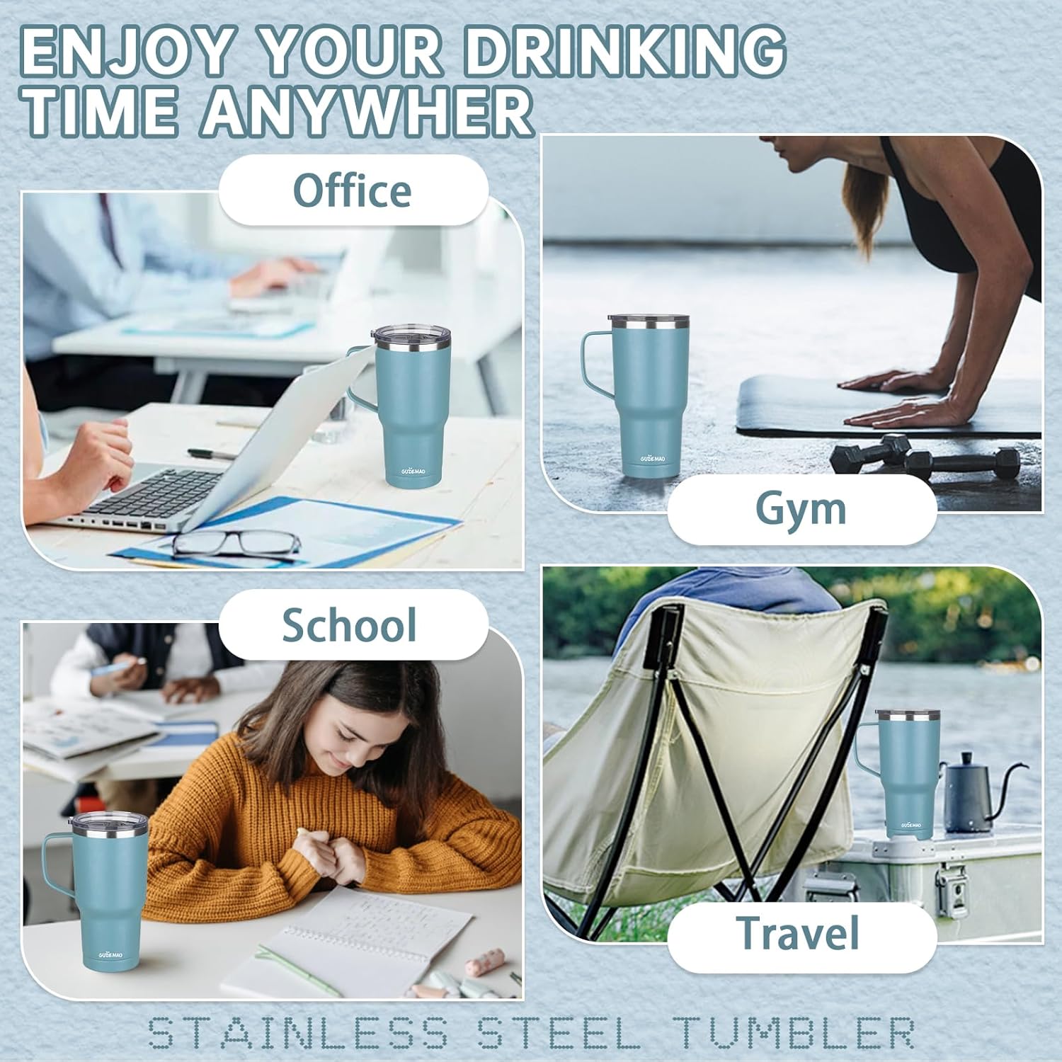 20 oz Insulated Coffee Mug with Ceramic Coating, Stainless Steel Travel Mug Tumbler with Handle Lid and Straw, Double Wall Leak-Proof Coffee Travel Mug Keeps Drink Hot and Cold (Lake Green) - Image 7