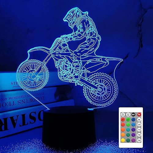 FULLOSUN Regalos de motocross 3D, luz nocturna para niños, para Navidad, vacaciones, cumpleaños, regalos para niños, fanáticos de la motocicleta con