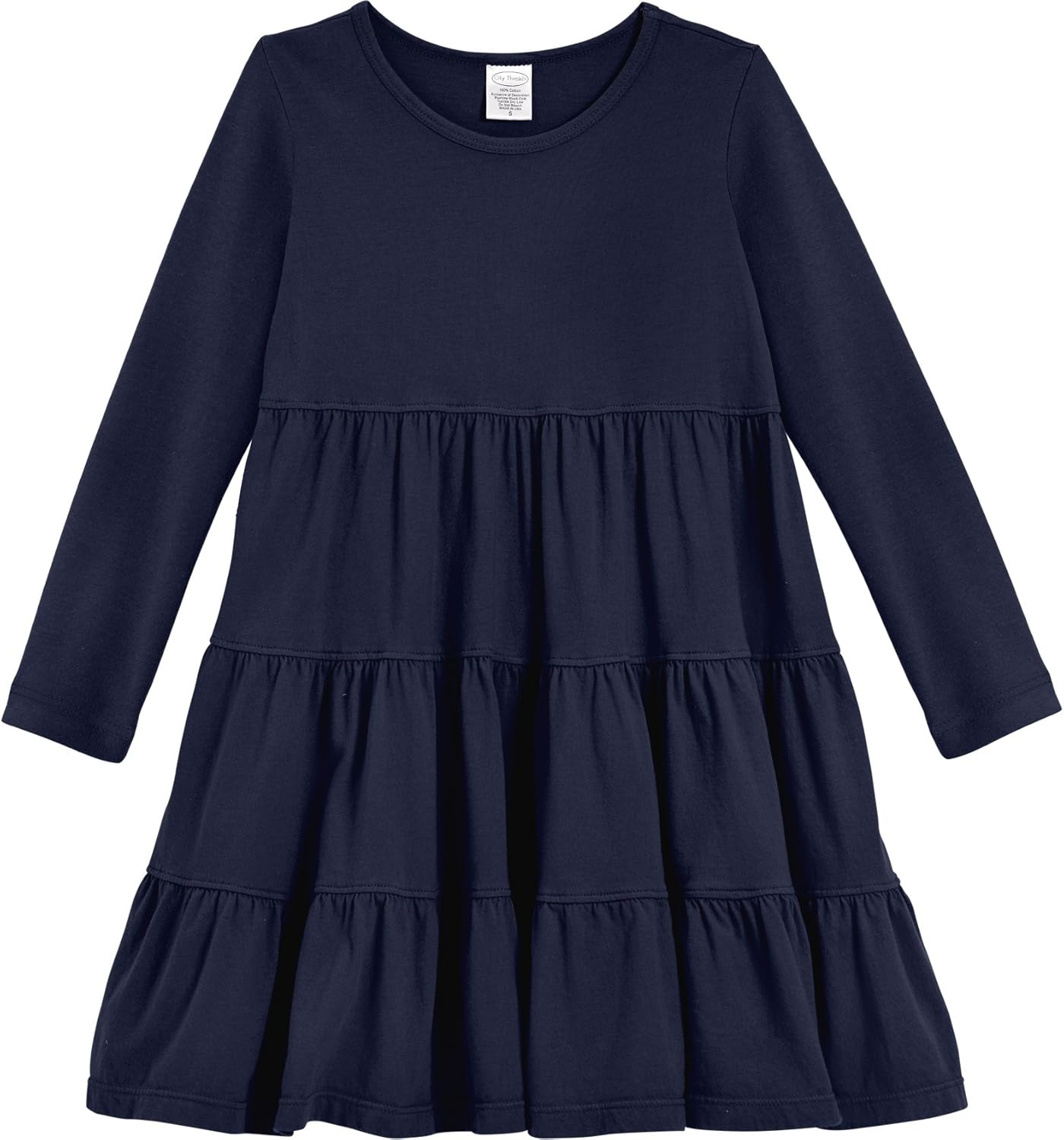 City Threads Girls' Super Soft Cotton Long Sleeve Tiered Dress Princess Made in USA