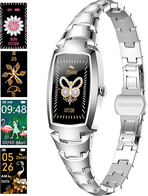 DREAMWIN Smart Watch for Women, Waterproof Fitness with 24h Heart Rate Blood Pressure Oxygen Sleep Monitor Message Notification Sport Pedometer Smartwatch Bracelet iOS Android Phones(Silver)