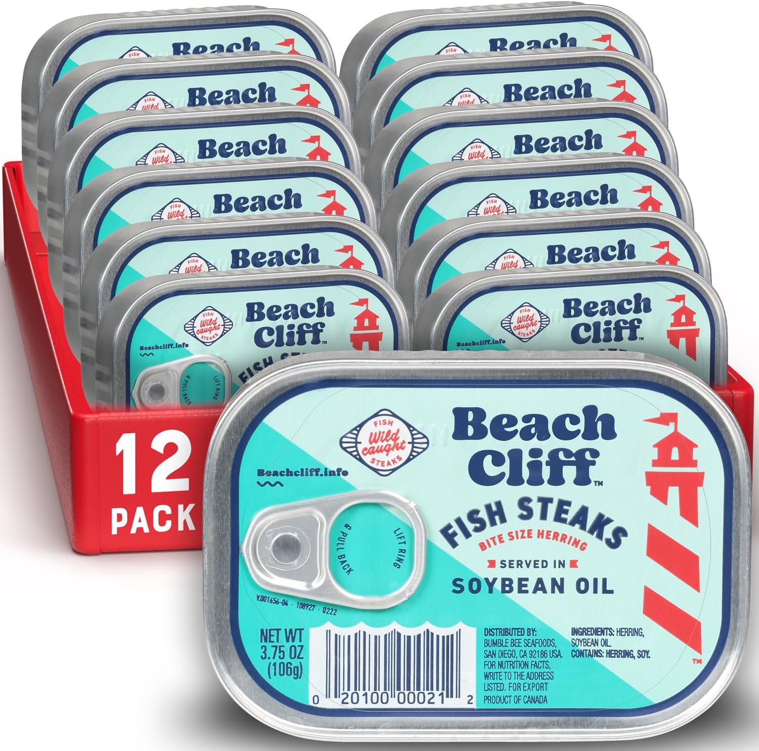 Beach Cliff Wild Caught Fish Steaks in Soybean Oil, 3.75 oz Can (Pack of 12) - 16g Protein per Serving - Great for Pasta & Seafood Recipes