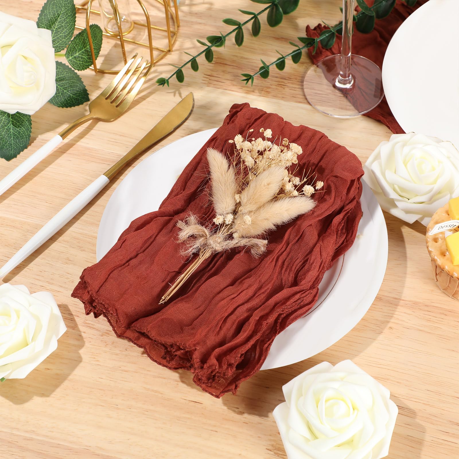 Mixweer 50 servilletas de gasa de algodón arrugado de 50 x 50 cm, servilletas de tela de queso, servilletas decorativas rústicas bohemias para bodas, fiestas (terracota)