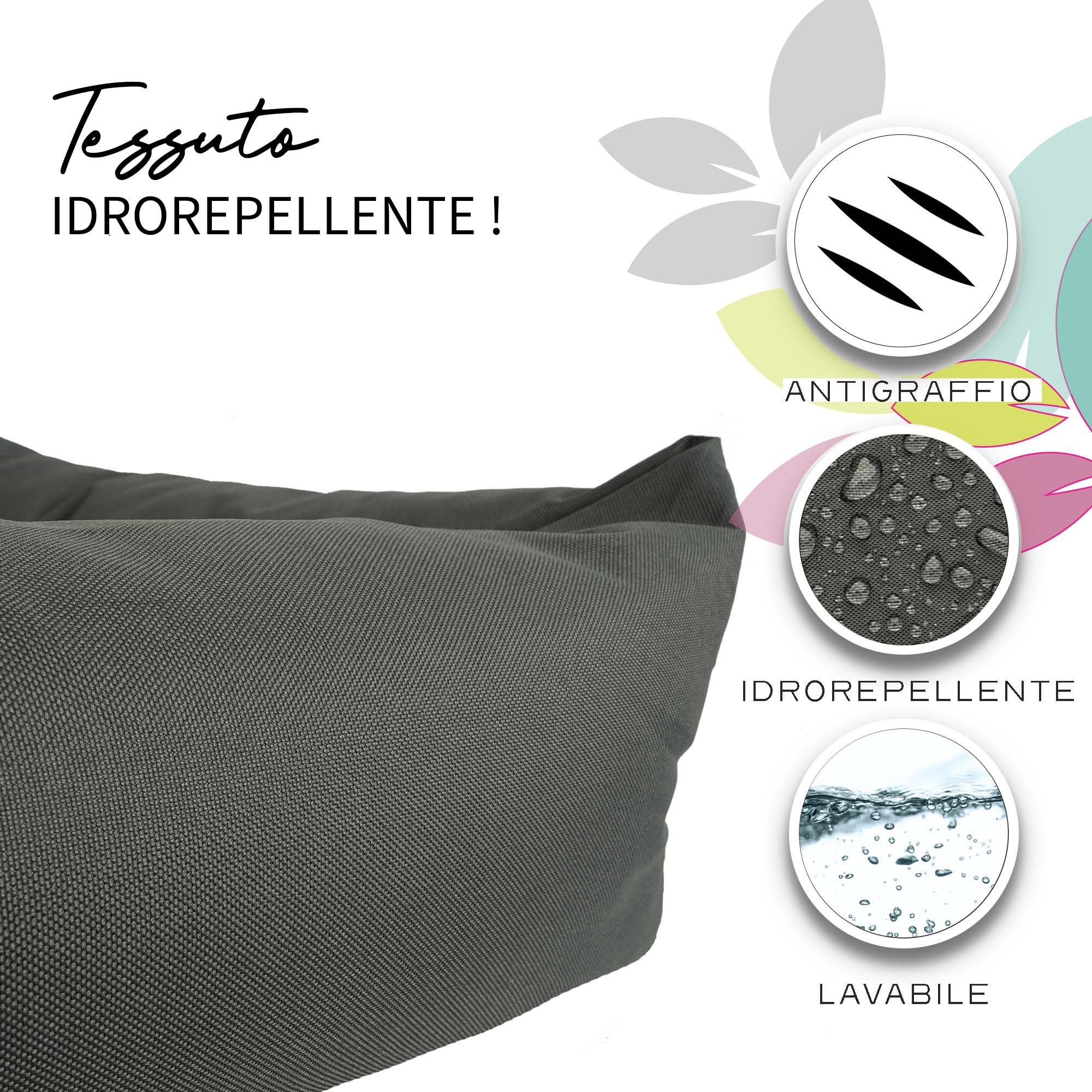 Crea Bed - Cuccia lettino per cani idrorepellente resistente ai graffi, realizzata a mano in Italia. Cuscino per Cane tessuto robusto per l'uso interno ed esterno. S/M | 70 x 55 cm, ANTRACITE