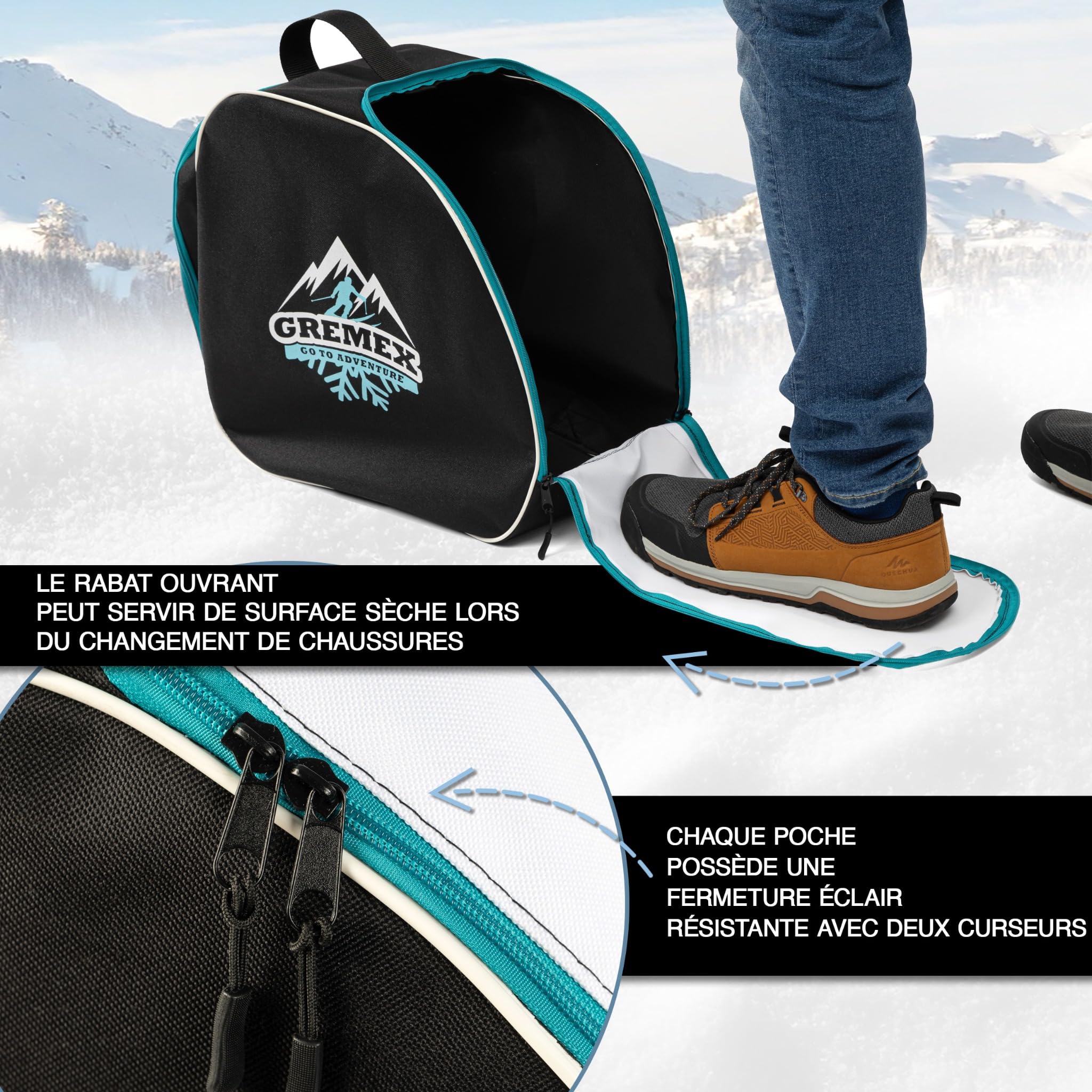 Set Sac de Ski et Sac pour Chaussures - Sac de Ski Robuste - Set Housse de Ski - Sac imperméable pour Chaussures de Ski avec Casque - Housse de Ski pour 1 Paire de Skis - Accessoires de Ski