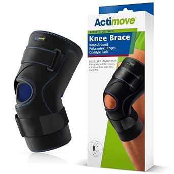 Actimove Sports Edition Knee Brace Wrap Around with Polycentric Hinges and Condyle Pads, with COOLMAX AIR Technology For Light ACL/PCL Injuries, Meniscal Tears Left/Right Wear Black, 2X- Large