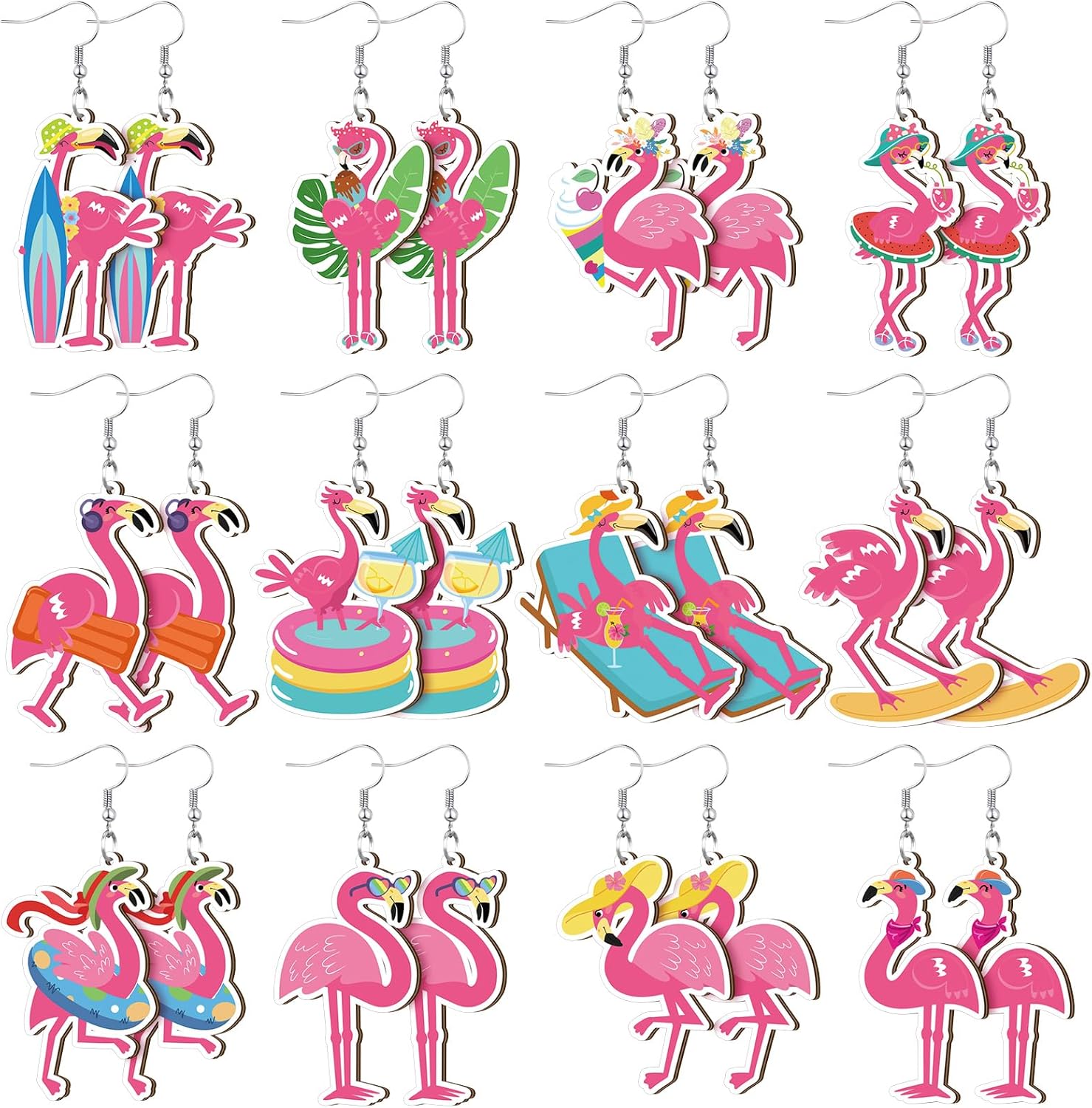 Amazon.com: Nosiny 12 Pairs Flamingo Earrings for Women Summer Hawaiian ...