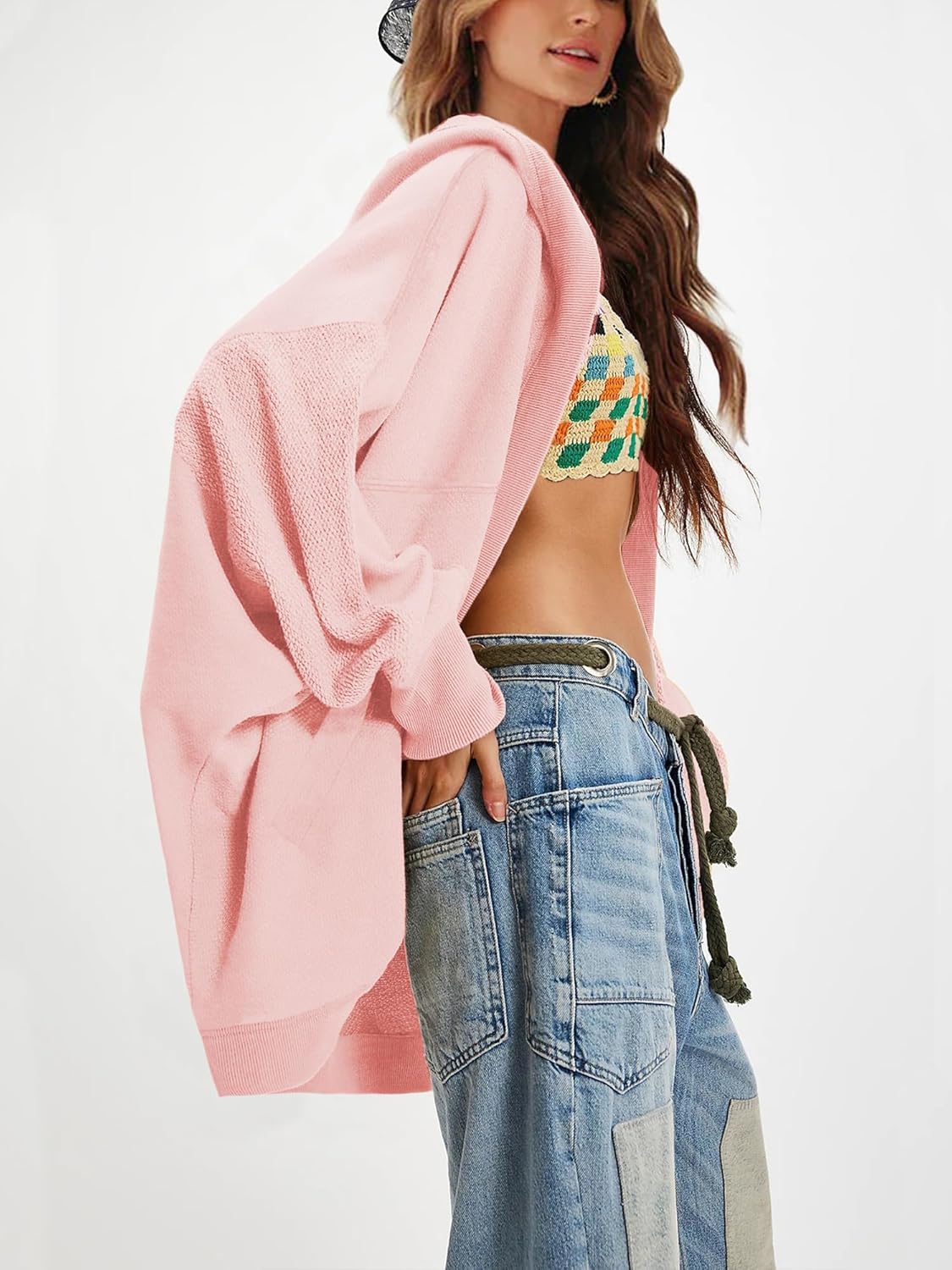 Womens Oversized Hooded Cardigan Jacket Open Front Raglan Sleeve Sweatshirt 2026 Spring Outfits with Pockets - Image 4