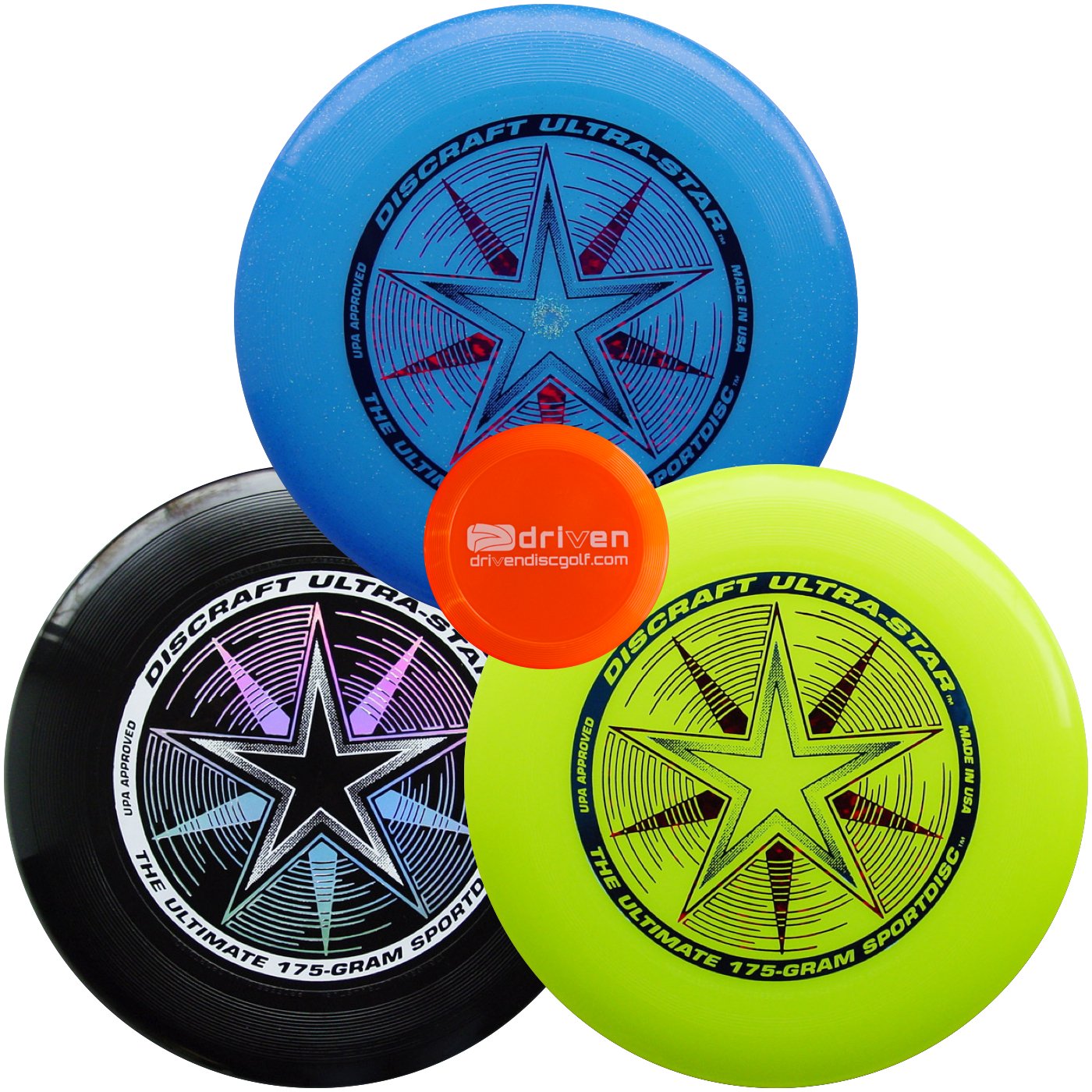 Discraft Ultimate Disc Bundle - Set of 3 175g Ultra Stars (Black - Yellow - Blue Sparkle)