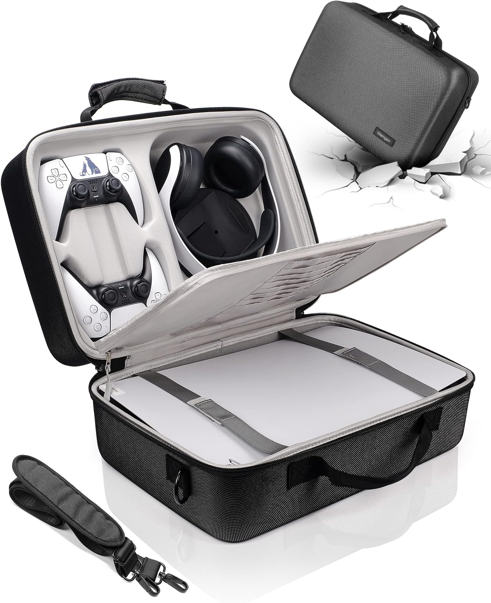 Glamgen Ps5 Portable Case Carrying Cases for Travel, Use for Playstation 5 Console PS5 Games Gaming Headset Console Dock and Accessory Organizer
