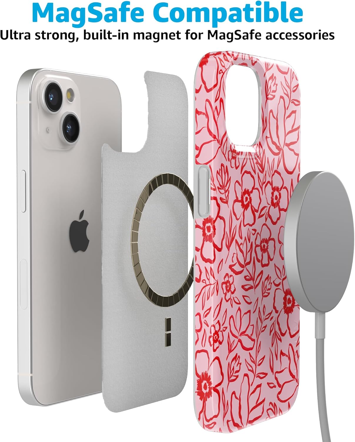 Casely iPhone 15 Case | Blush Garden | Floral Doodle | Compatible with MagSafe | Classic Ultra Slim Design