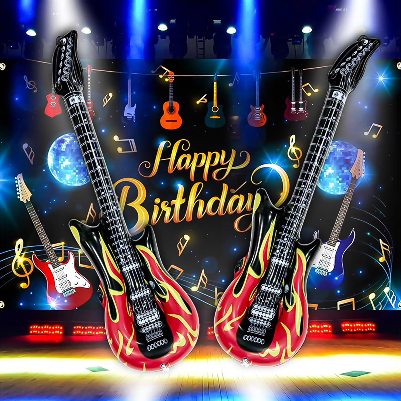 Didiseaon 4pezzi Chitarre Gonfiabili Rock Anni Leggere e Portatili Addobbi Feste Compleanno e Karaoke Decorazioni Strumenti Musicali Gonfiabili Per Feste Tema